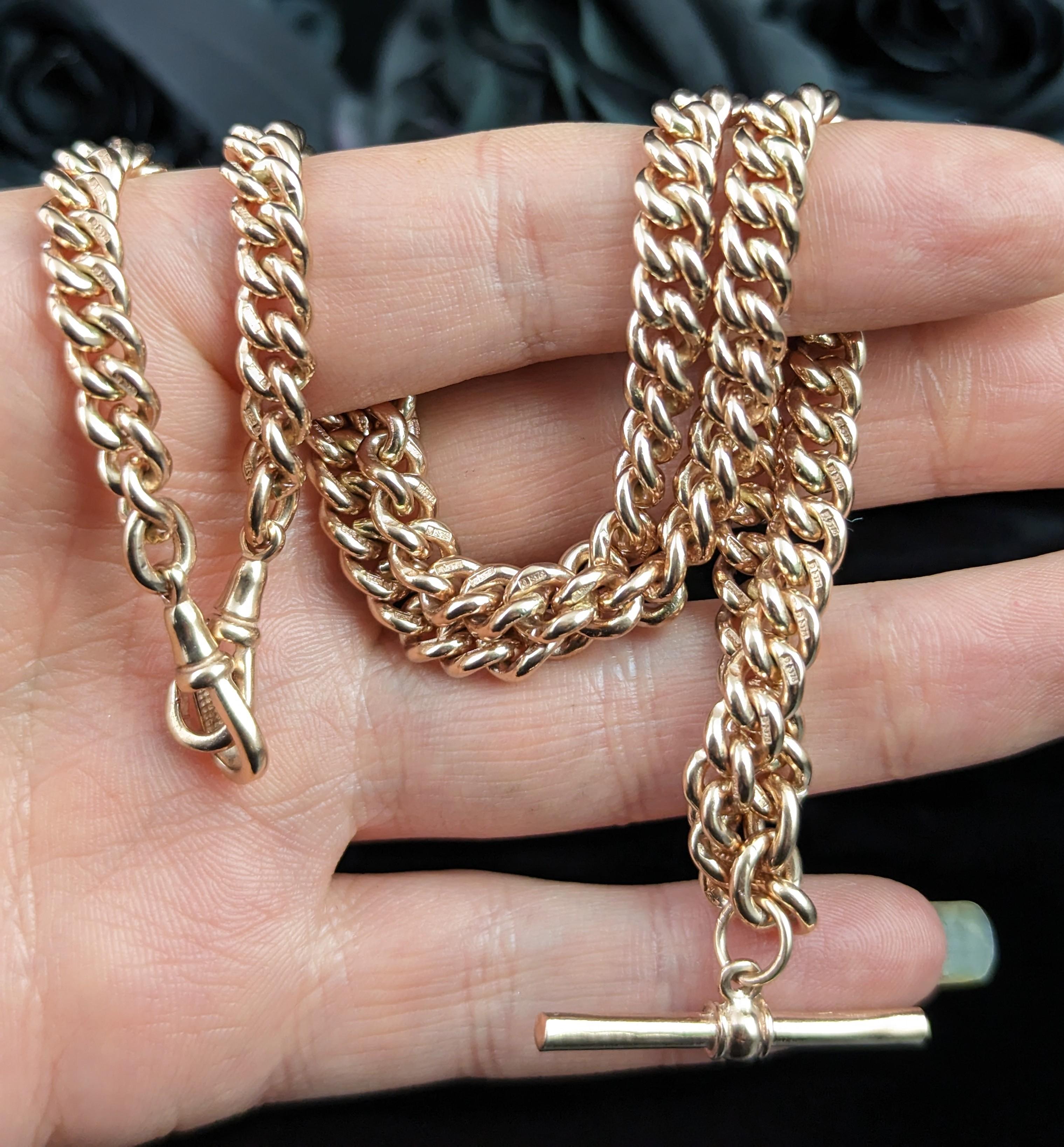 Women's or Men's Antique 9k Rose Gold Albert Chain, Watch Chain, Necklace, Heavy