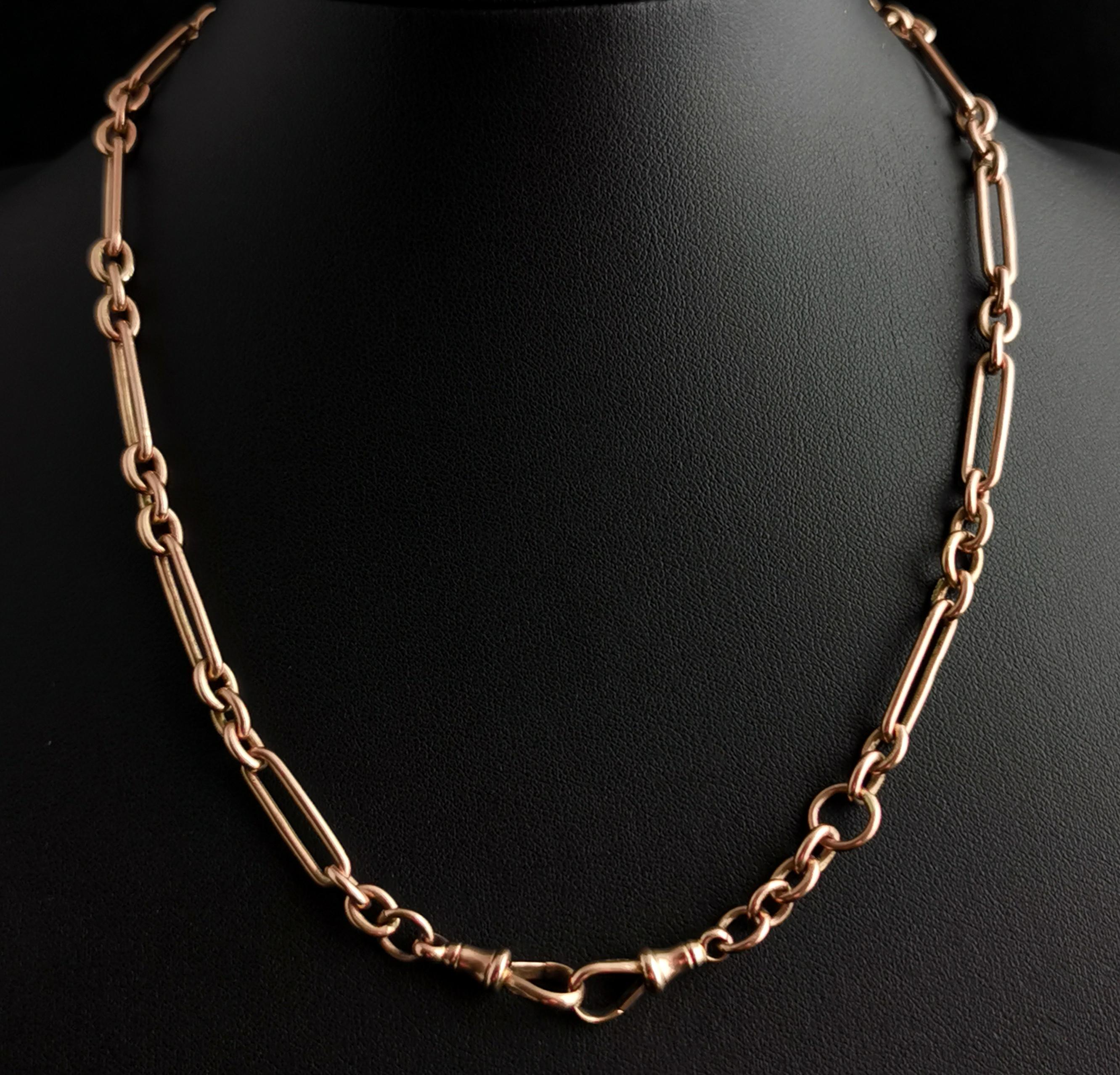 Antique 9k Rose Gold Albert Chain, Watch Chain Necklace, Trombone Link 2