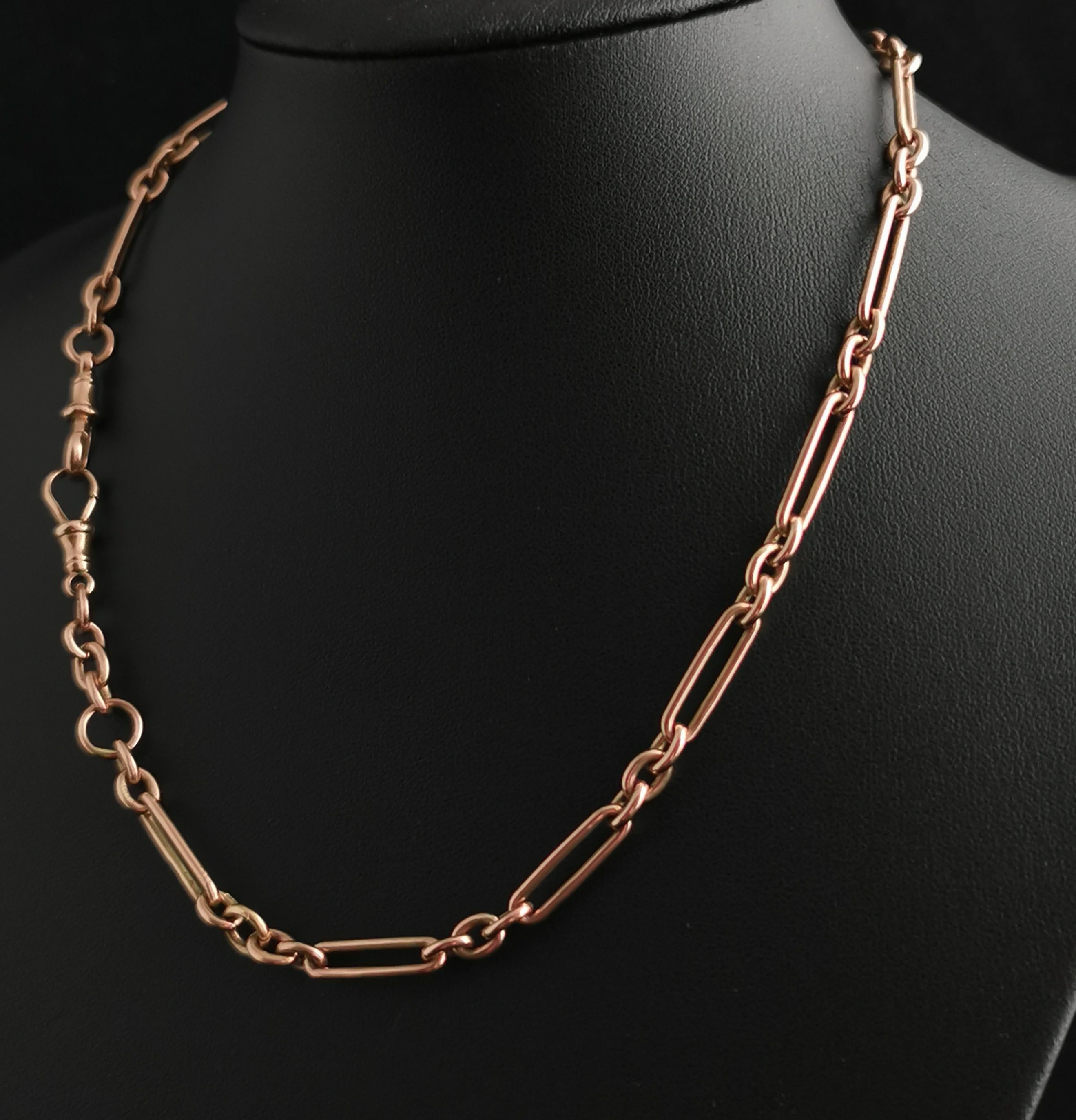 Antique 9k Rose Gold Albert Chain, Watch Chain Necklace, Trombone Link 3