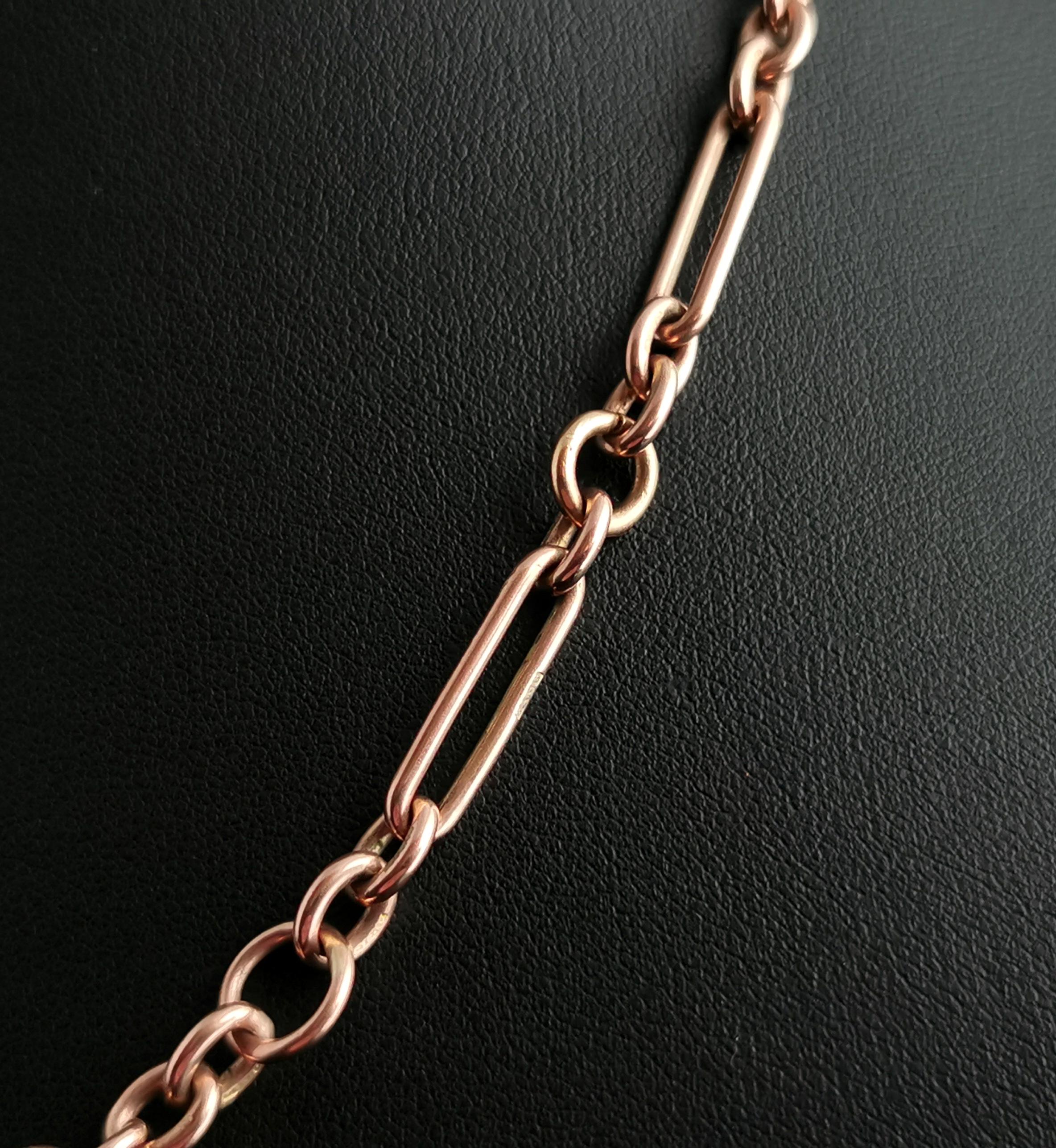Antique 9k Rose Gold Albert Chain, Watch Chain Necklace, Trombone Link 4