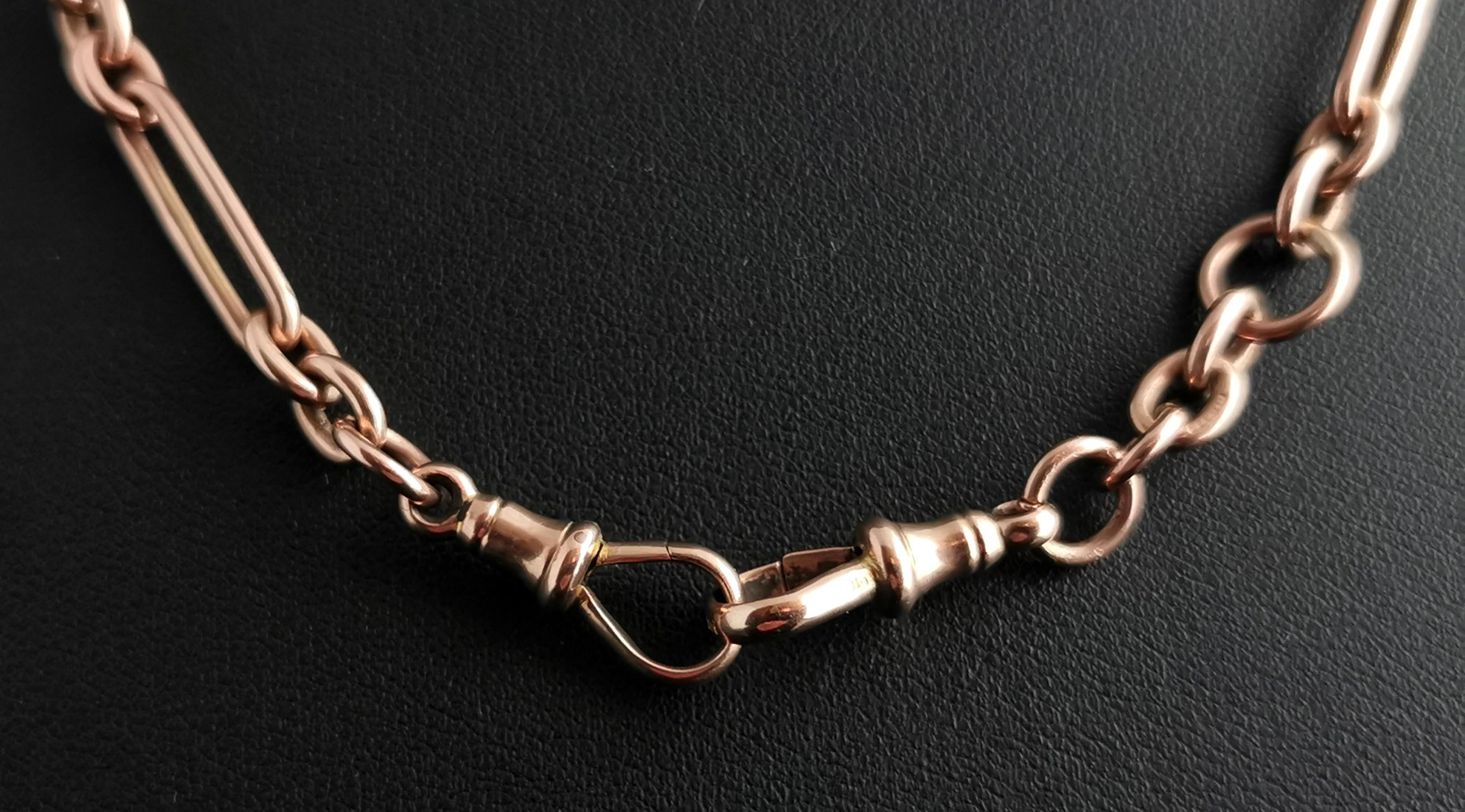 Antique 9k Rose Gold Albert Chain, Watch Chain Necklace, Trombone Link 5