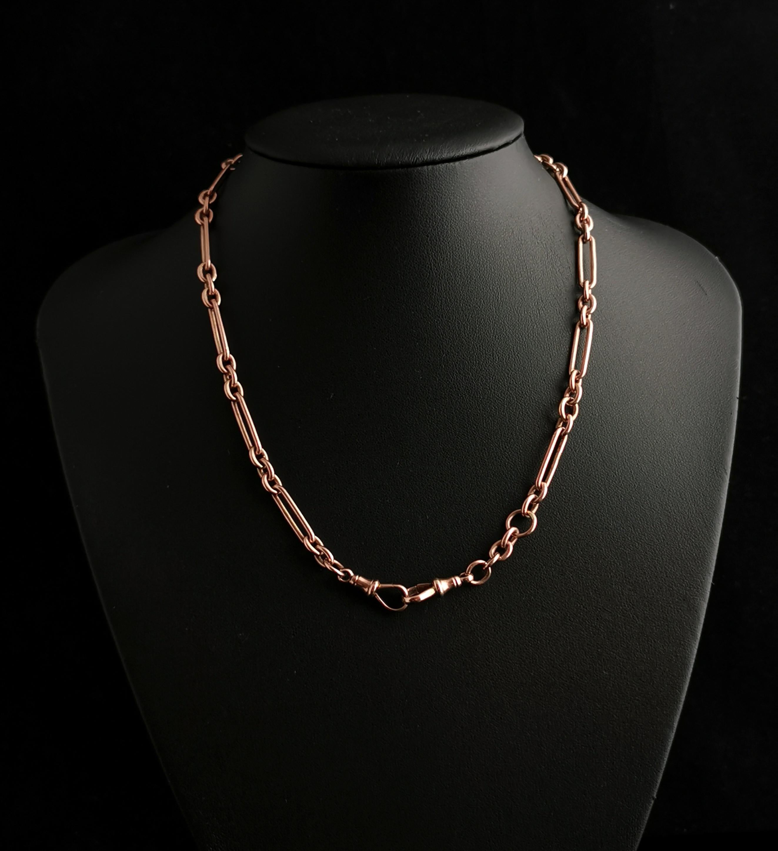 Antique 9k Rose Gold Albert Chain, Watch Chain Necklace, Trombone Link 6