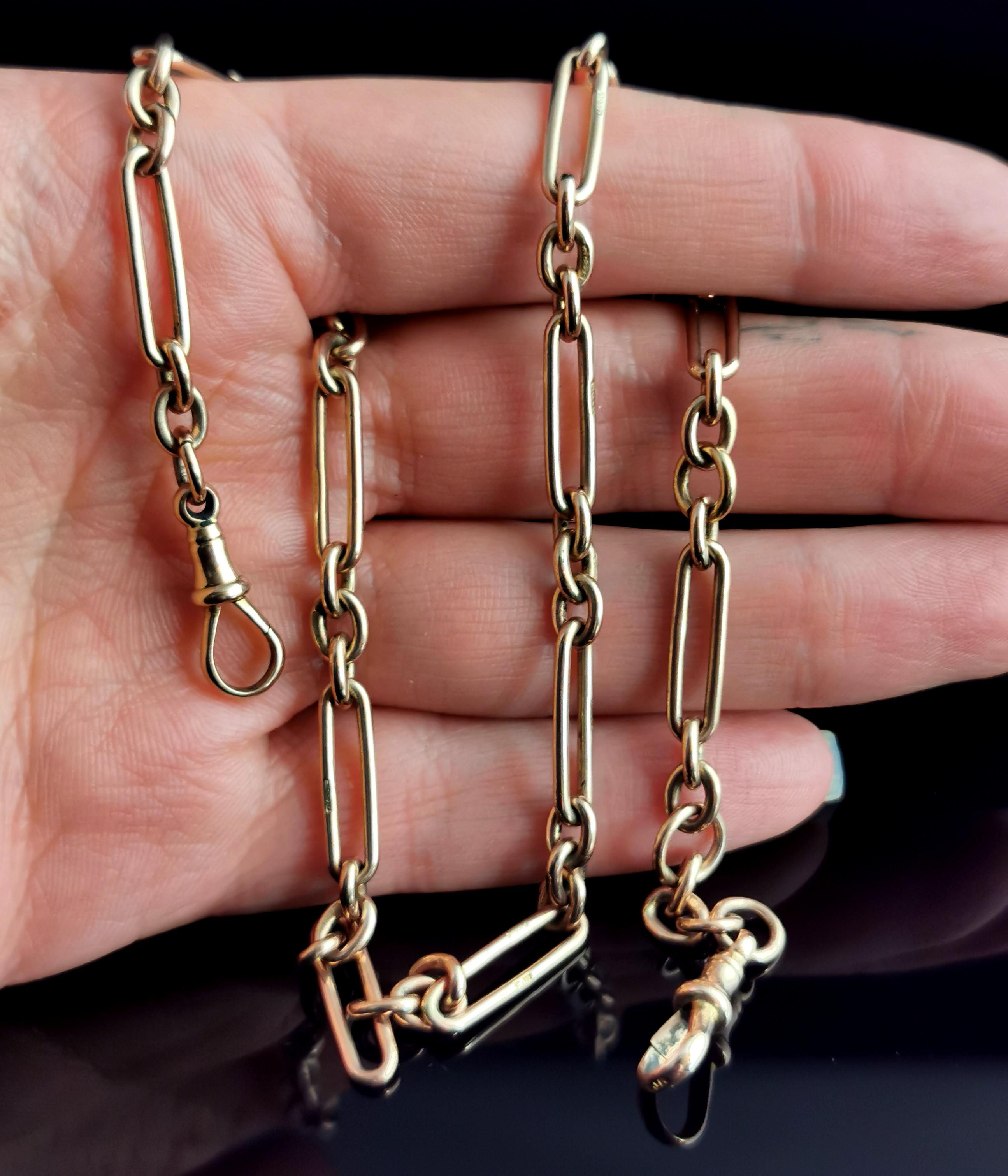 Antique 9k Rose Gold Albert Chain, Watch Chain Necklace, Trombone Link 7