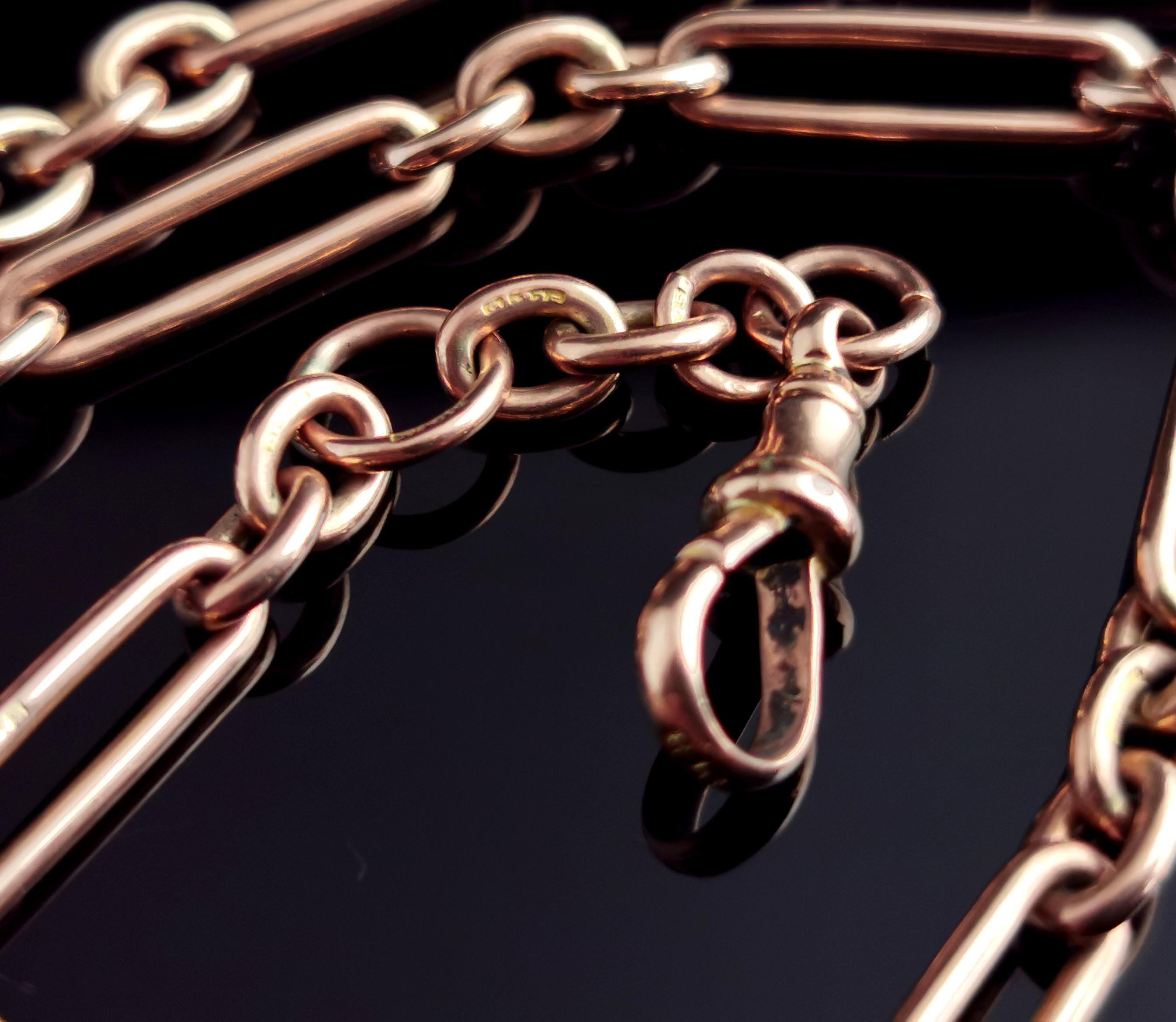 Antique 9k Rose Gold Albert Chain, Watch Chain Necklace, Trombone Link 8