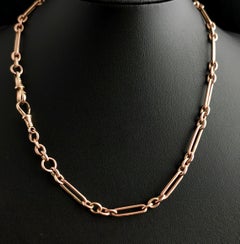 Antique 9k Rose Gold Albert Chain, Watch Chain Necklace, Trombone Link