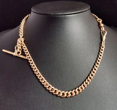 Antique 9k Rose Gold Albert Chain, Watch Chain Necklace, Victorian, Heavy