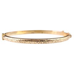 Antique 9k Rose gold bangle, engraved, Art Deco era 