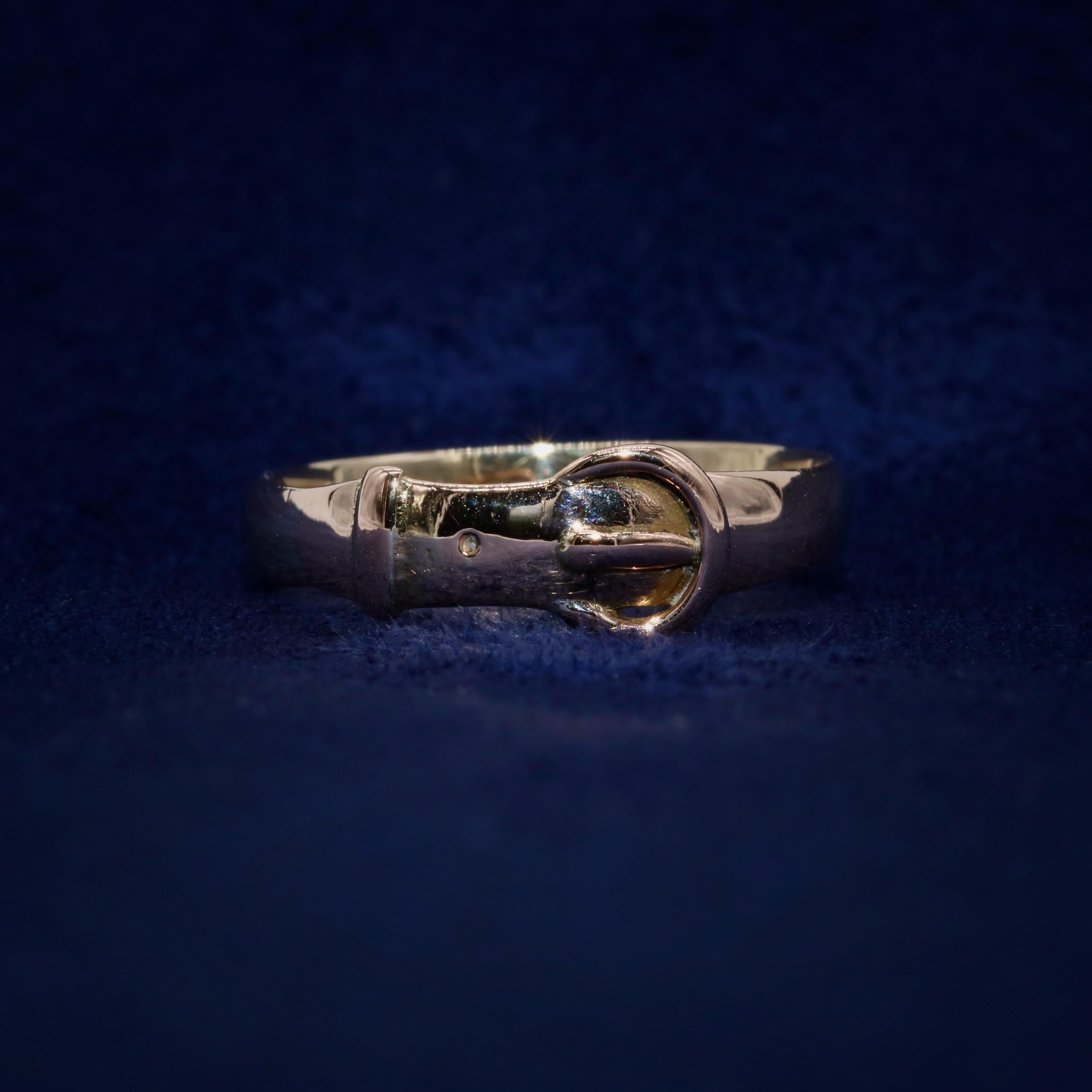 Edwardian Antique 9K Rose Gold Buckle Band Ring For Sale