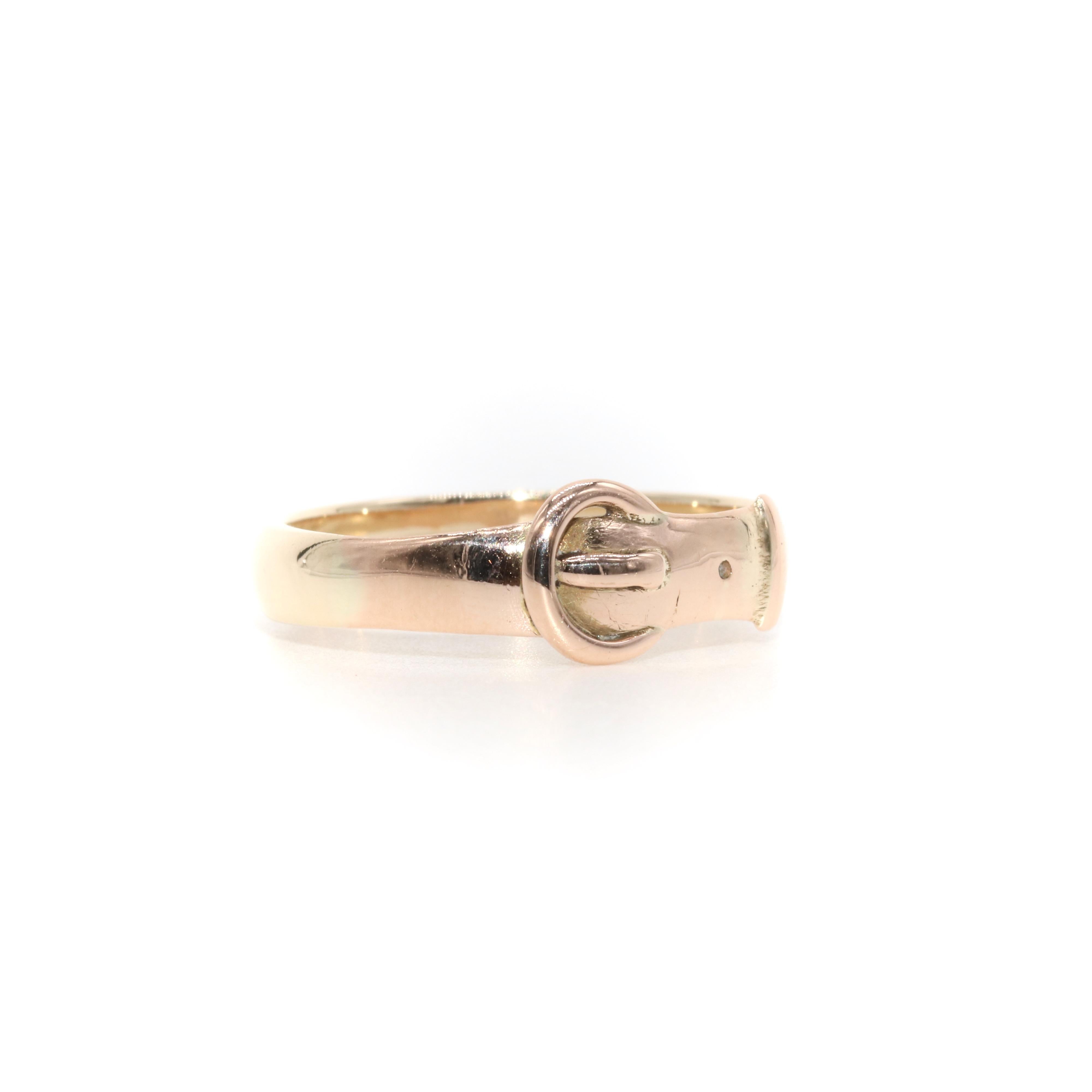 Antique 9K Rose Gold Buckle Band Ring In Good Condition For Sale In Staines-Upon-Thames, GB