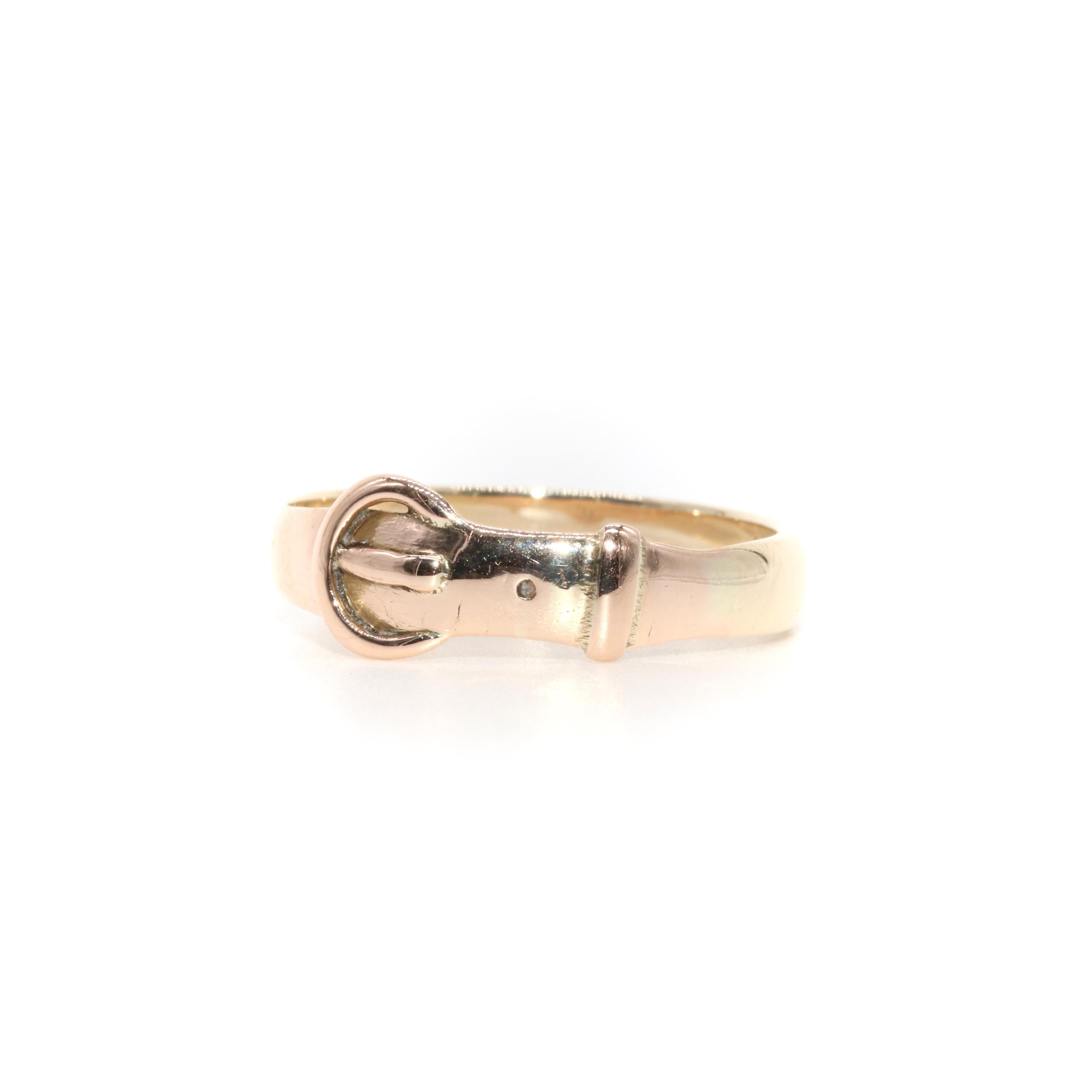Women's or Men's Antique 9K Rose Gold Buckle Band Ring For Sale