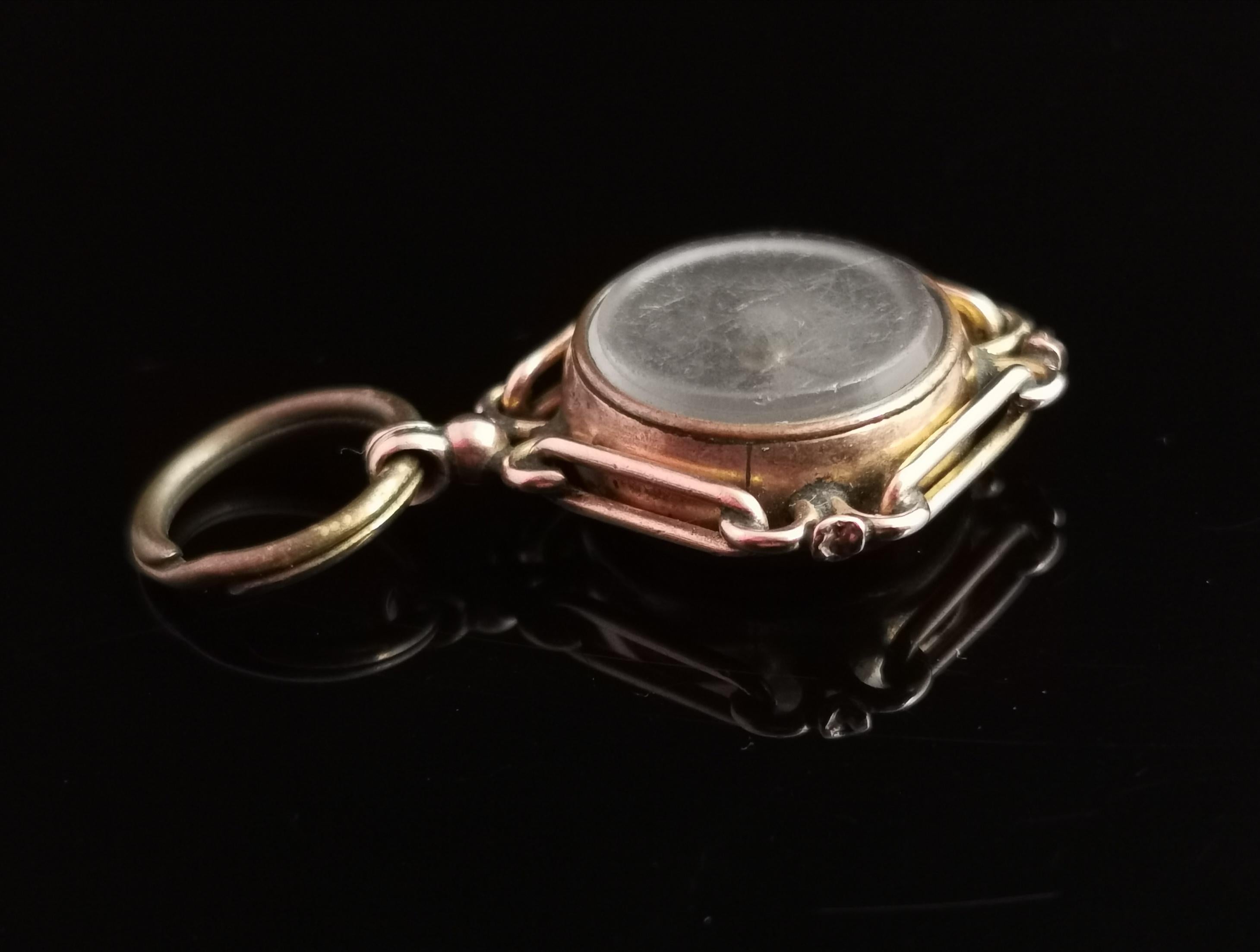 Antique 9k Rose Gold Compass Pendant, Carnelian Fob 3