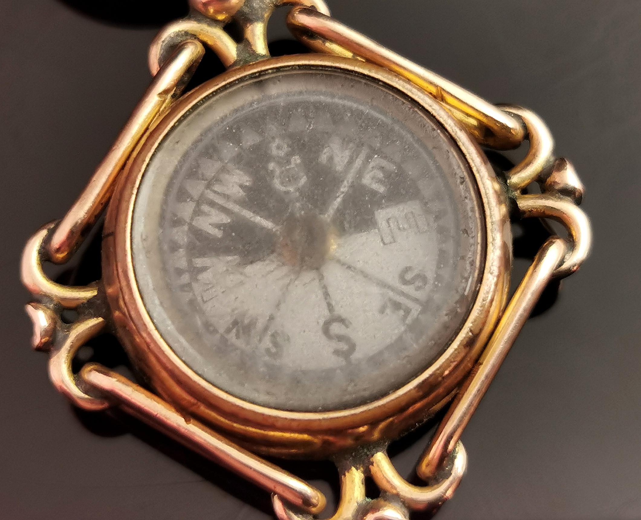 Antique 9k Rose Gold Compass Pendant, Carnelian Fob 4