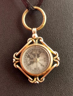 Antique 9k Rose Gold Compass Pendant, Carnelian Fob