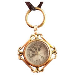 Antique 9k Rose Gold Compass Pendant, Carnelian Fob