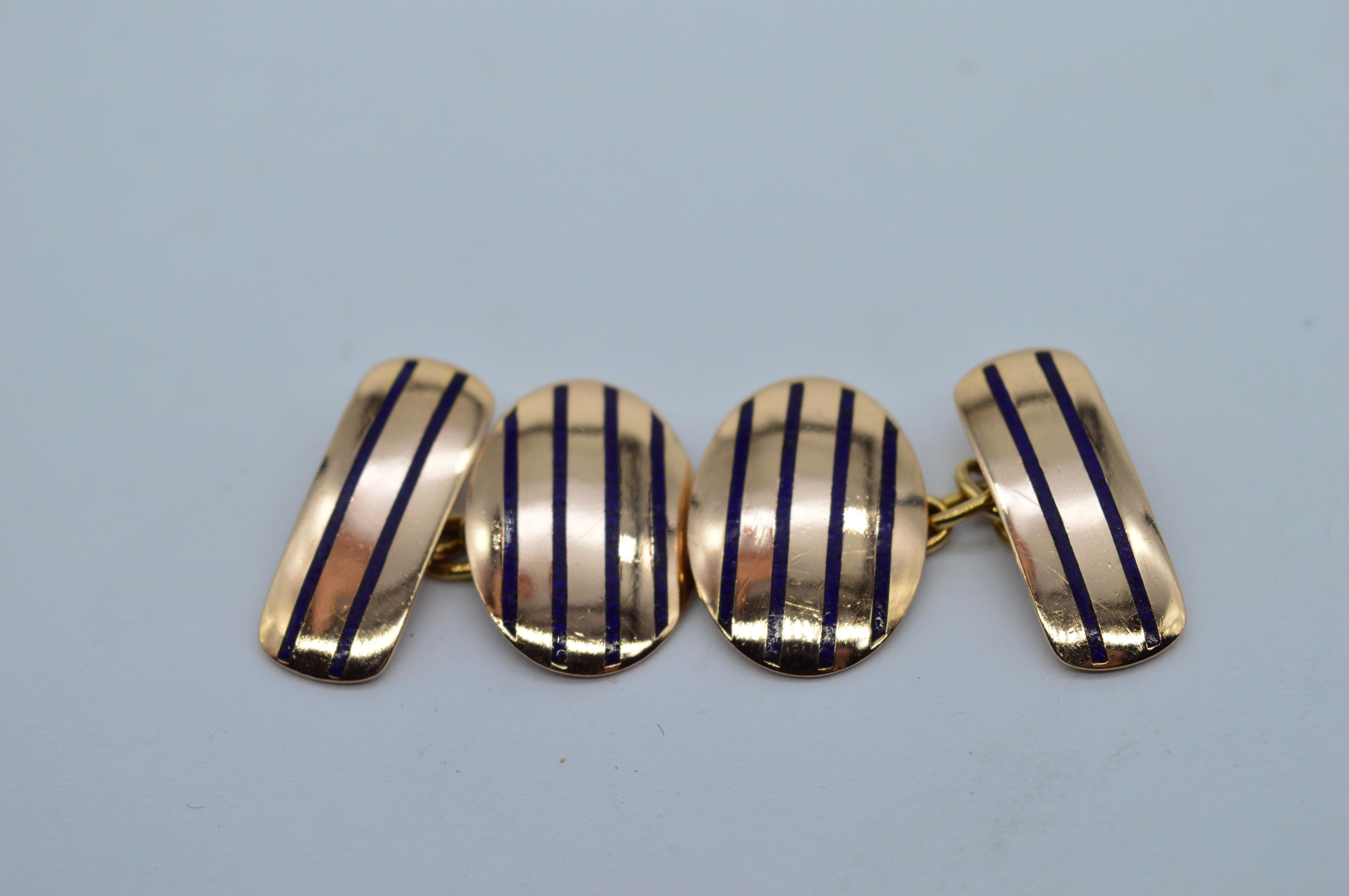 Antique 9K Rose Gold Deakin and Francis Enamel Art Deco Classic Cufflinks Gift In Good Condition For Sale In Benfleet, GB