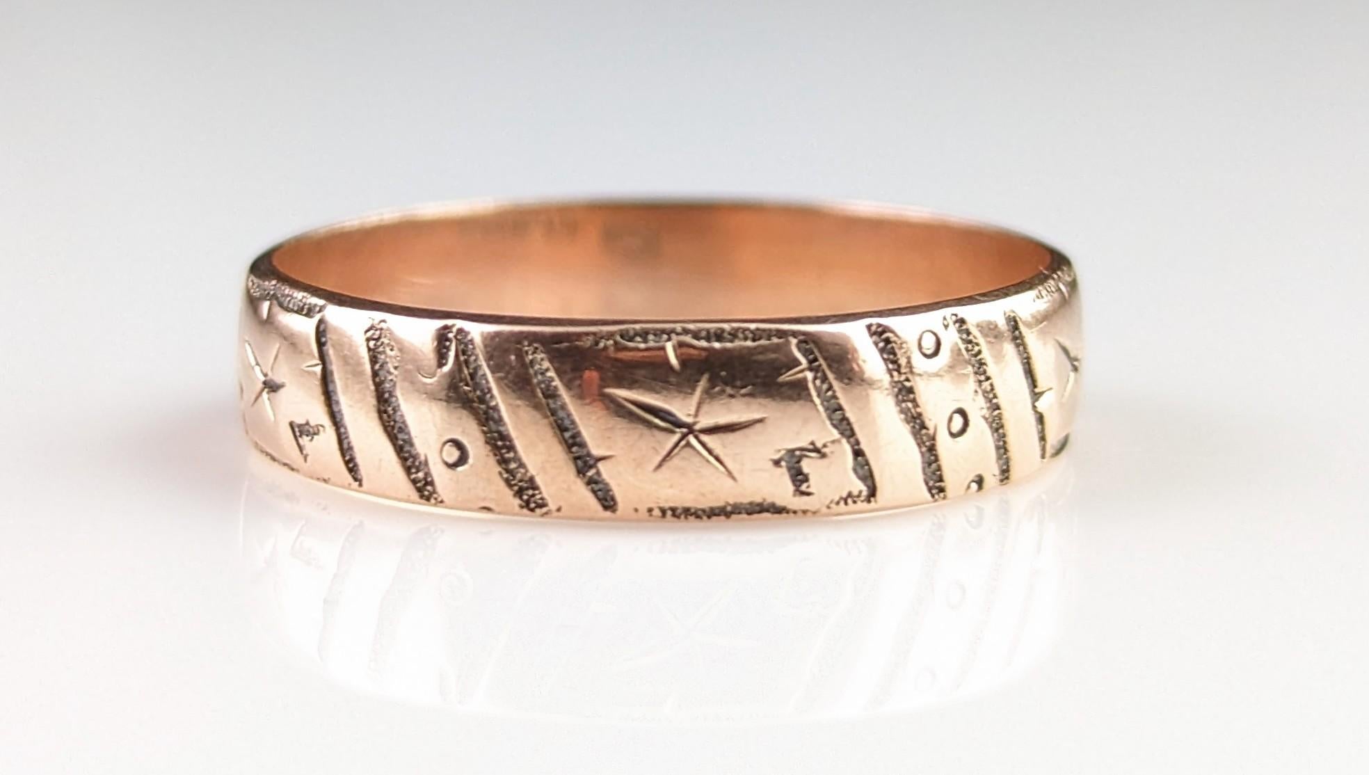 Antiker Ring aus 9 Karat Roségold mit Gravur, viktorianisch 5
