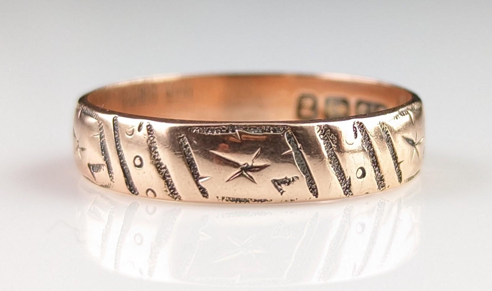 Antiker Ring aus 9 Karat Roségold mit Gravur, viktorianisch 7