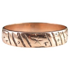 Antique 9k Rose Gold Engraved Band Ring, Victorian