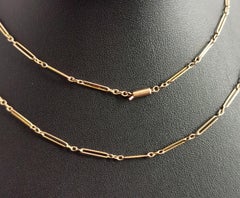 Antique 9k Rose Gold Fancy Link Chain Necklace, Edwardian, Paperclip Link