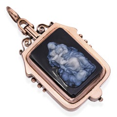 Antique 9k Rose Gold Hardstone Mary With Jesus Cameo Pendant