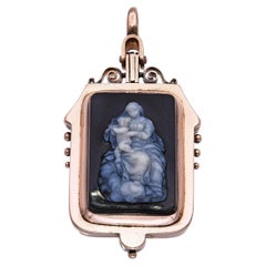 Antique 9k Rose Gold Hardstone Mary With Jesus Cameo Pendant