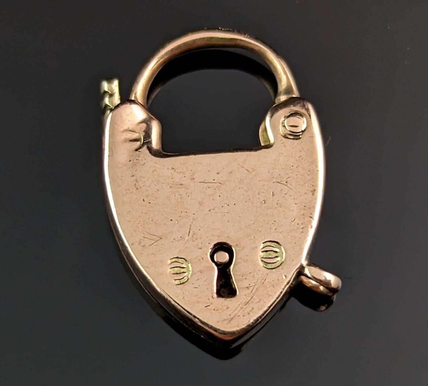 Edwardian Antique 9k Rose Gold heart padlock clasp 