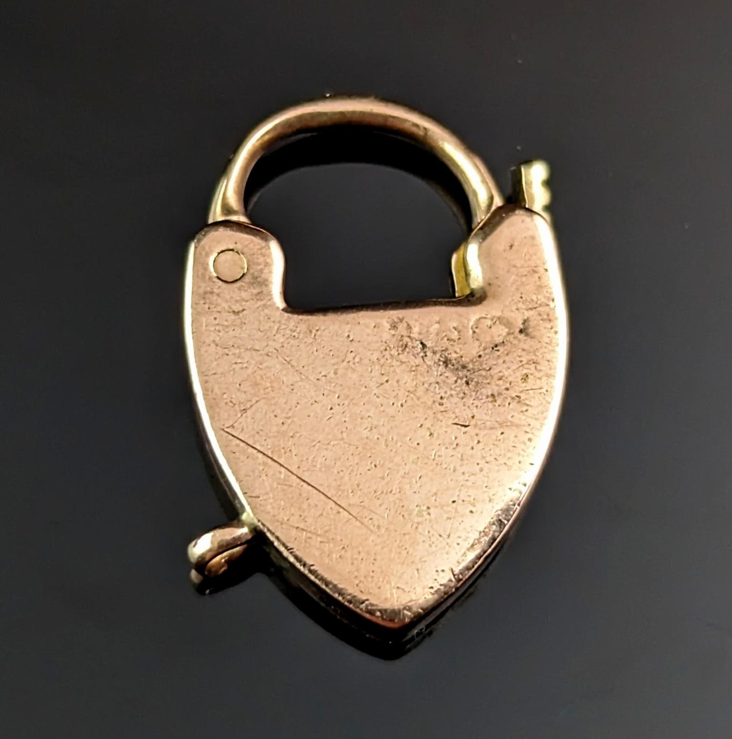 Antique 9k Rose Gold heart padlock clasp  2