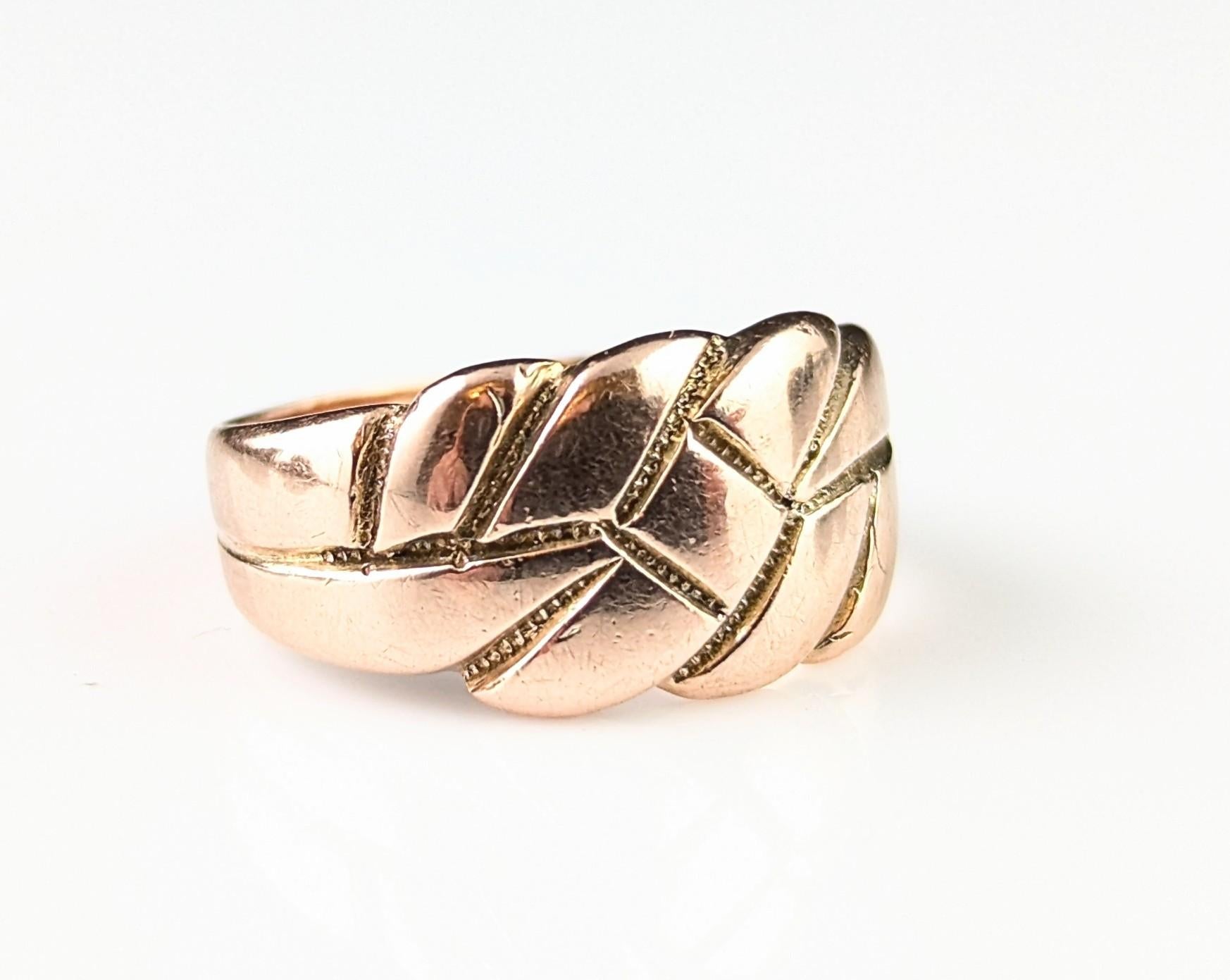 Antique 9k Rose gold keeper ring, band ring For Sale 8