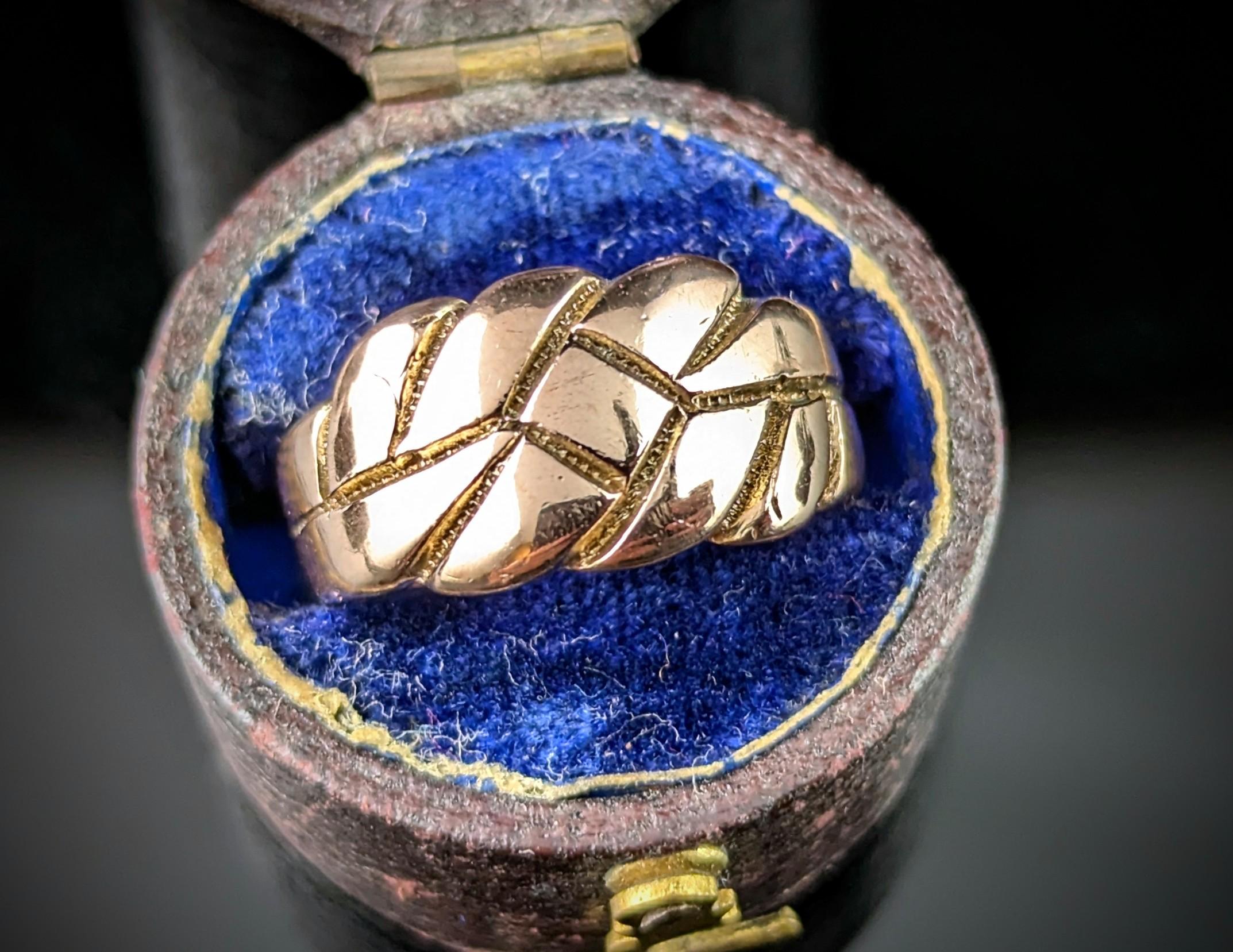 Edwardian Antique 9k Rose gold keeper ring, band ring For Sale