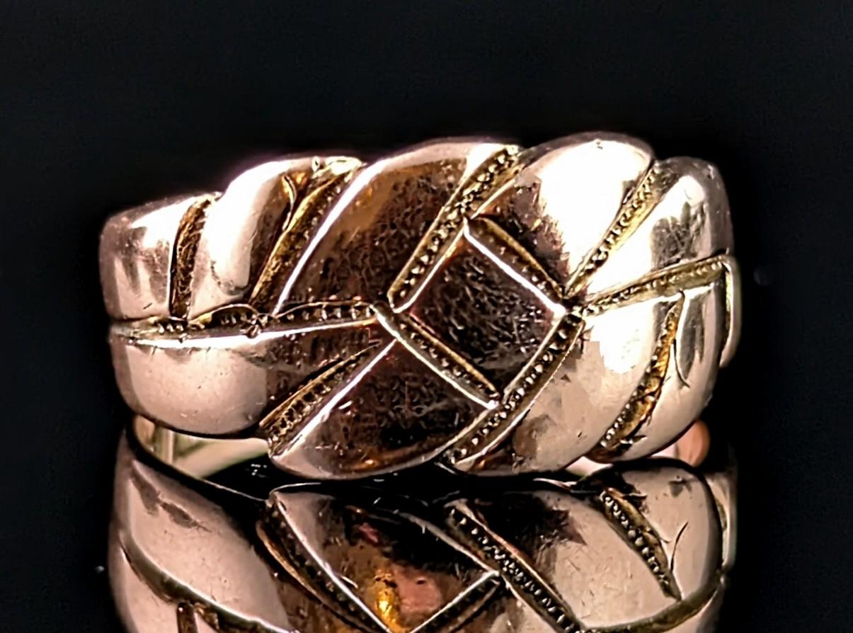 Women's or Men's Antique 9k Rose gold keeper ring, band ring For Sale