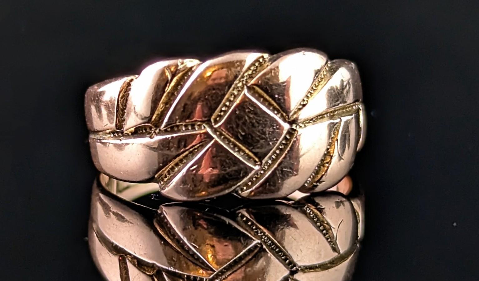 Antique 9k Rose gold keeper ring, band ring For Sale 2