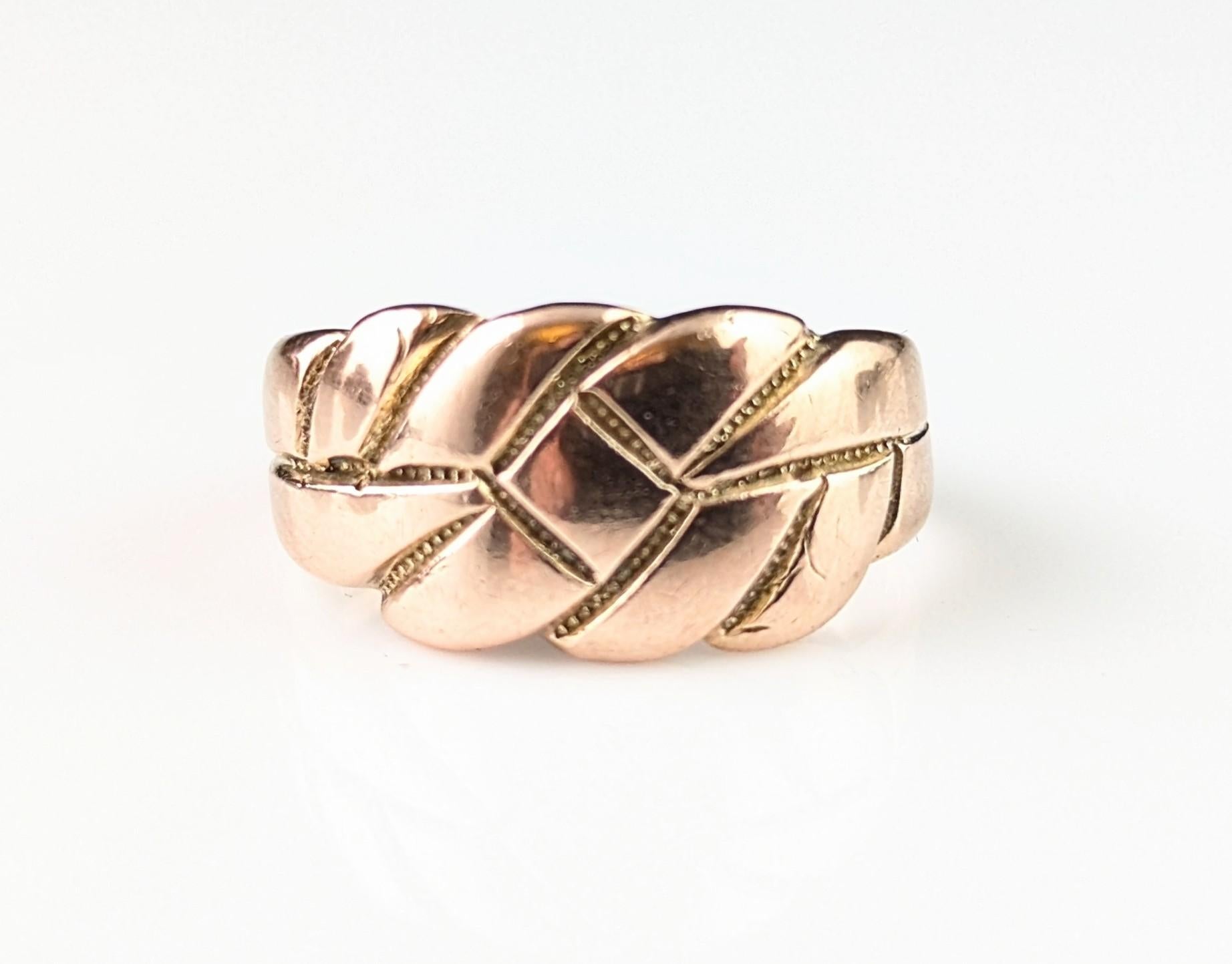 Antique 9k Rose gold keeper ring, band ring For Sale 4