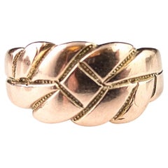 Anillo guardián antiguo de oro rosa de 9 quilates, anillo banda