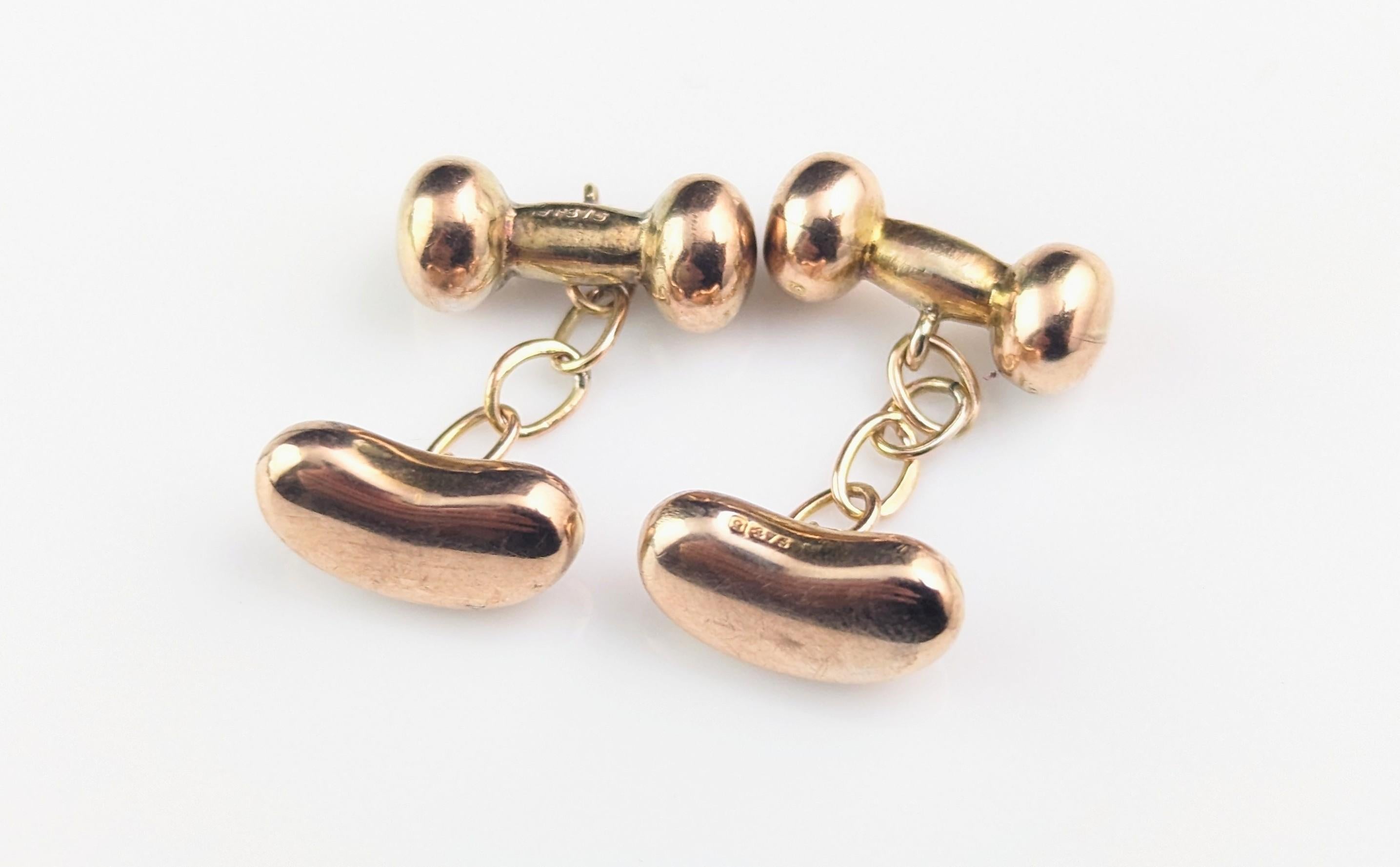 Antique 9k rose gold lucky bean cufflinks, Edwardian  6