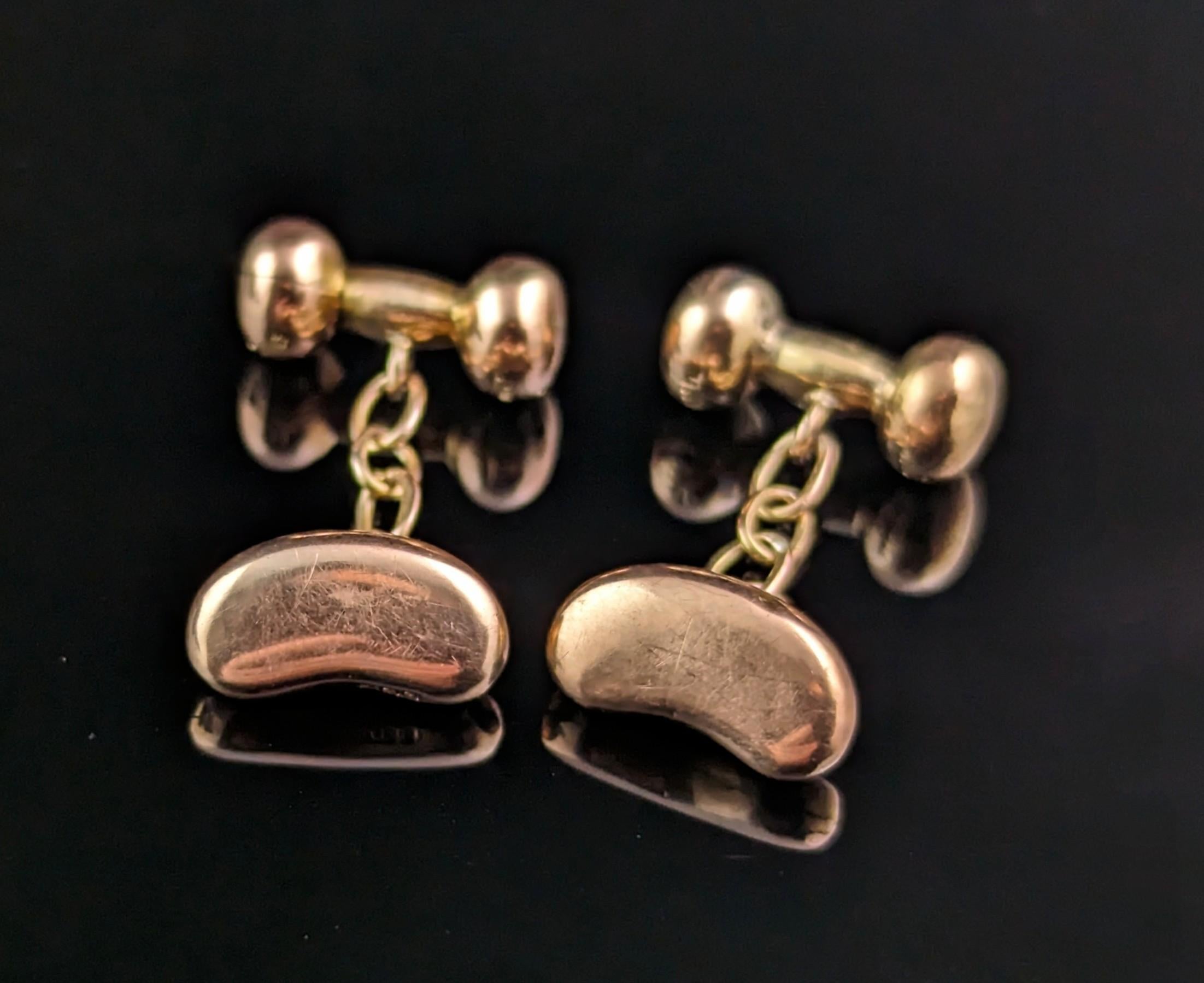 Antique 9k rose gold lucky bean cufflinks, Edwardian  In Good Condition In NEWARK, GB