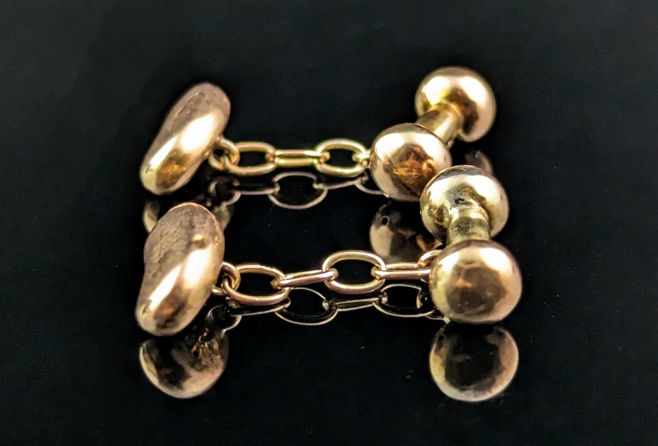 Men's Antique 9k rose gold lucky bean cufflinks, Edwardian 