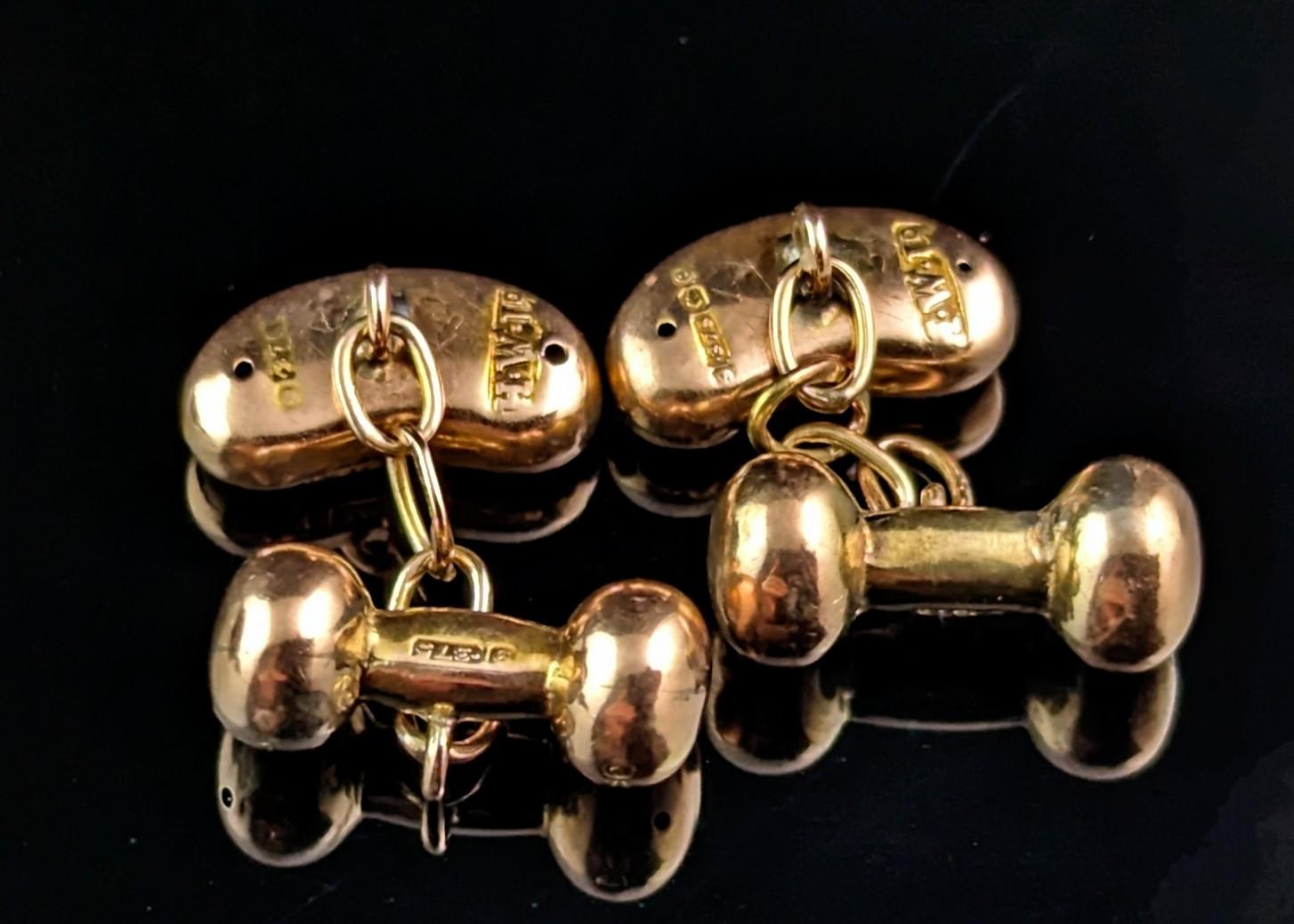 Antique 9k rose gold lucky bean cufflinks, Edwardian  1