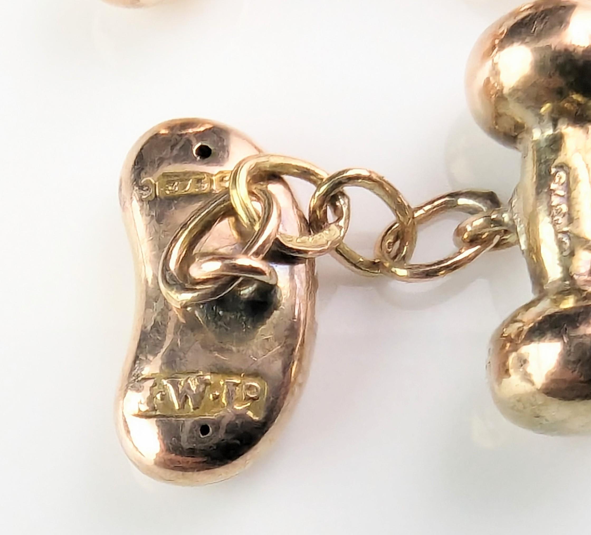 Antique 9k rose gold lucky bean cufflinks, Edwardian  4