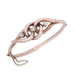 Antique 9k Rose Gold Old Mine Cut Diamond Bangle Bracelet