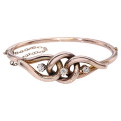 Antique 9k Rose Gold Old Mine Cut Diamond Bangle Bracelet