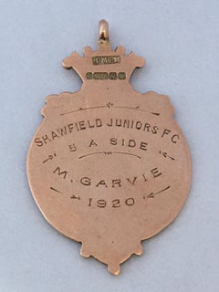 Antique 9K Rose Gold PWatch Chain Fob "Shawfield Juniors FC 1920" Medal Pendant