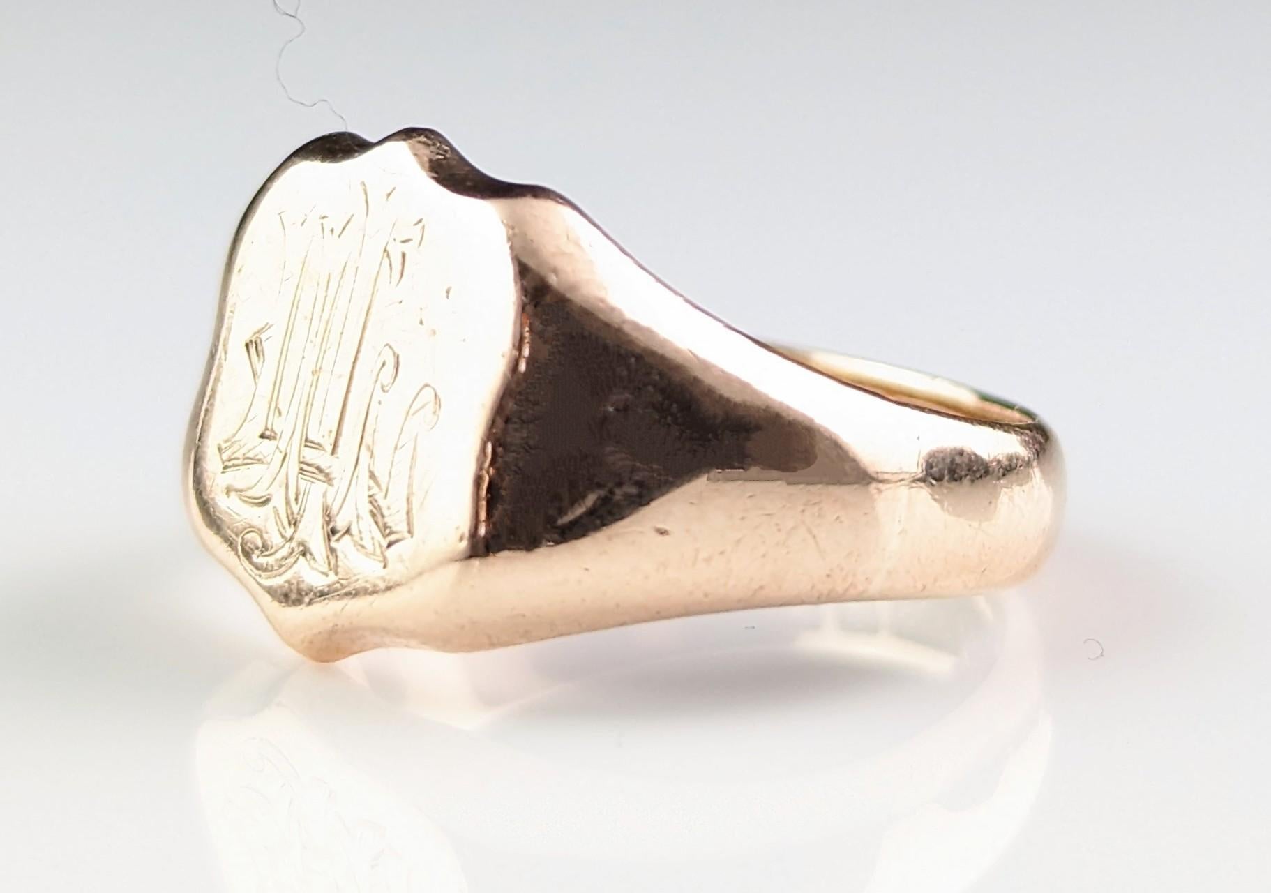 Antique 9k Rose Gold Signet Ring, Pinky Ring, Art Deco, Monogrammed 4