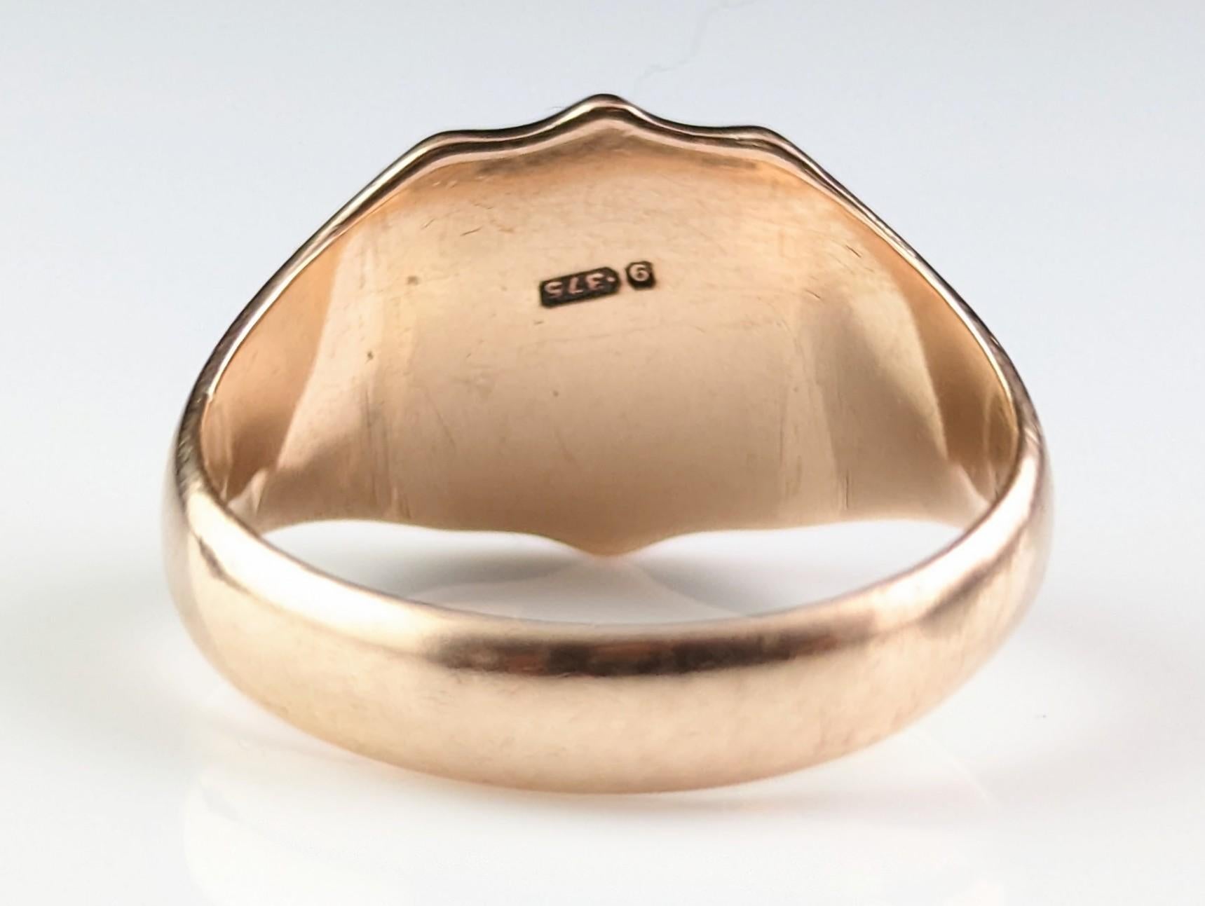 Antique 9k Rose Gold Signet Ring, Pinky Ring, Art Deco, Monogrammed 5