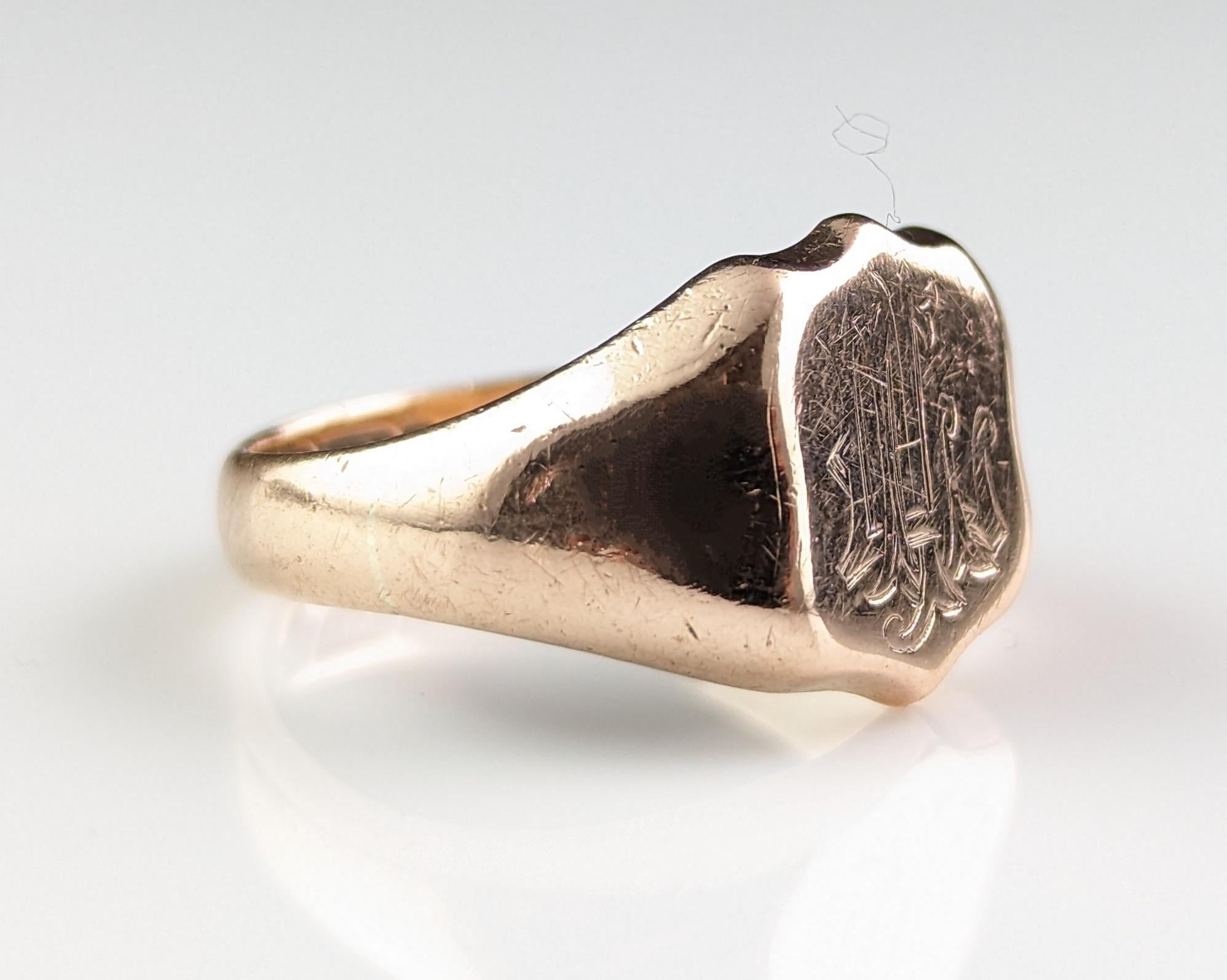 Antique 9k Rose Gold Signet Ring, Pinky Ring, Art Deco, Monogrammed 6