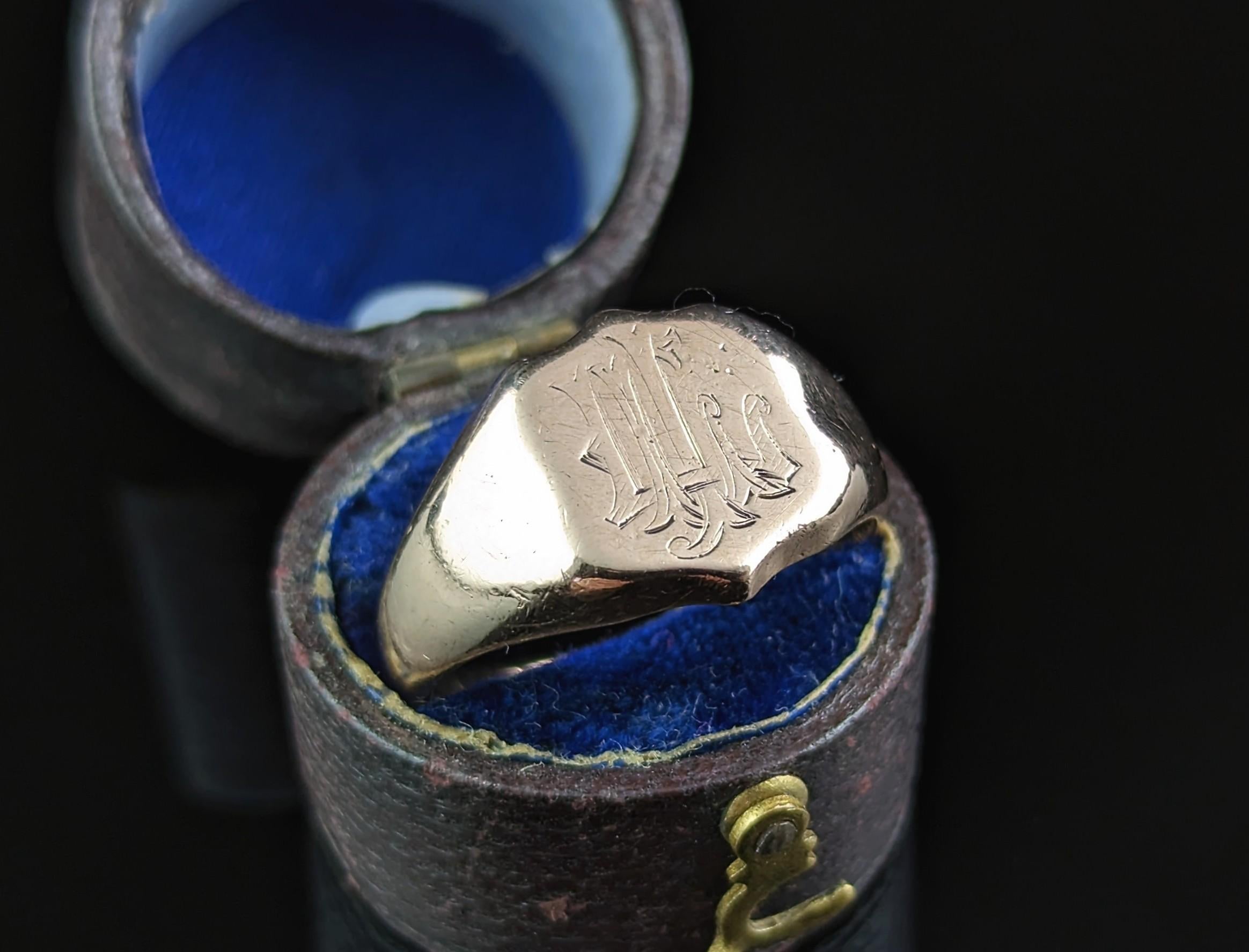 Antique 9k Rose Gold Signet Ring, Pinky Ring, Art Deco, Monogrammed 1