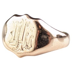 Antique 9k Rose Gold Signet Ring, Pinky Ring, Art Deco, Monogrammed