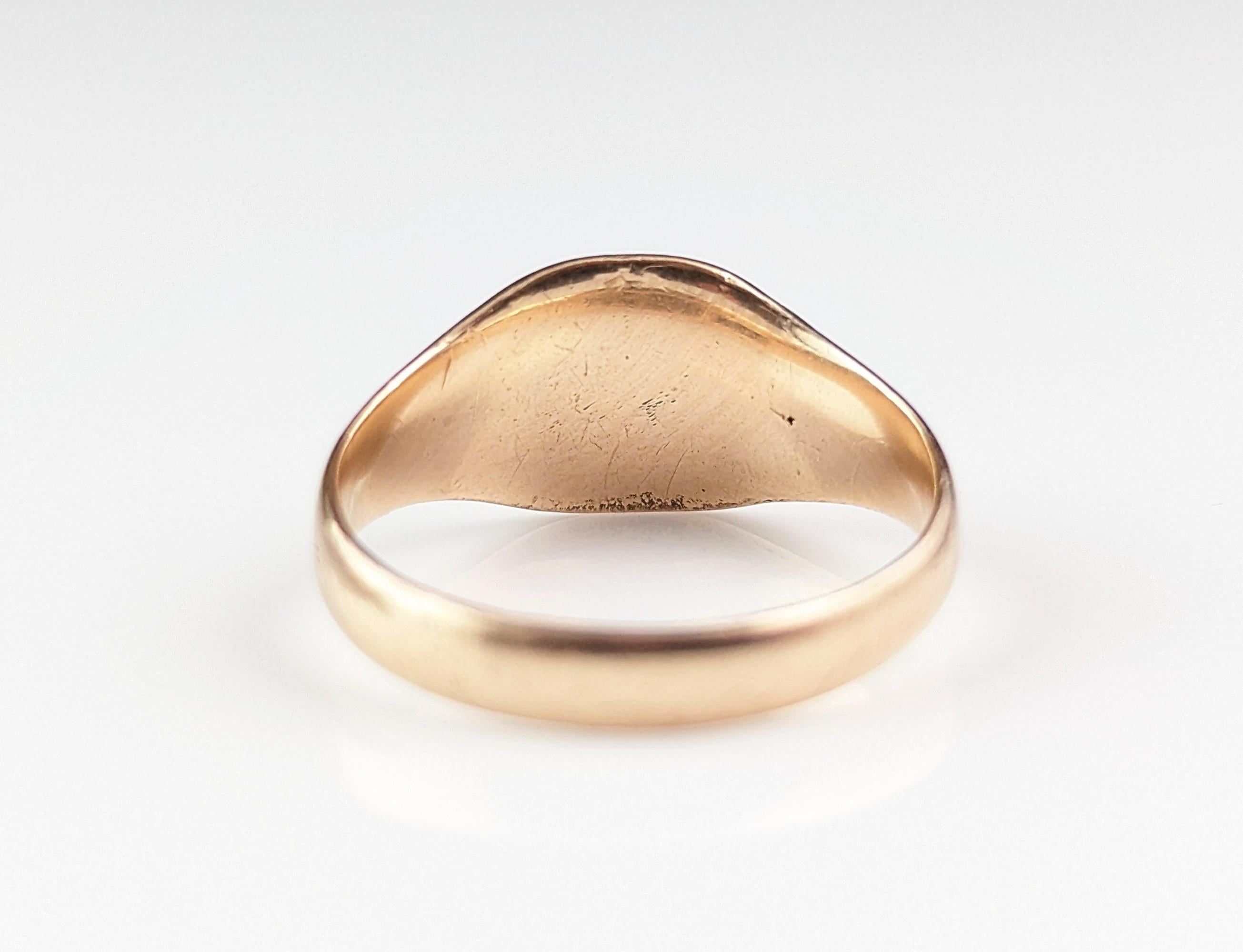 Antique 9k rose gold signet ring, Pinky ring, engraved  8