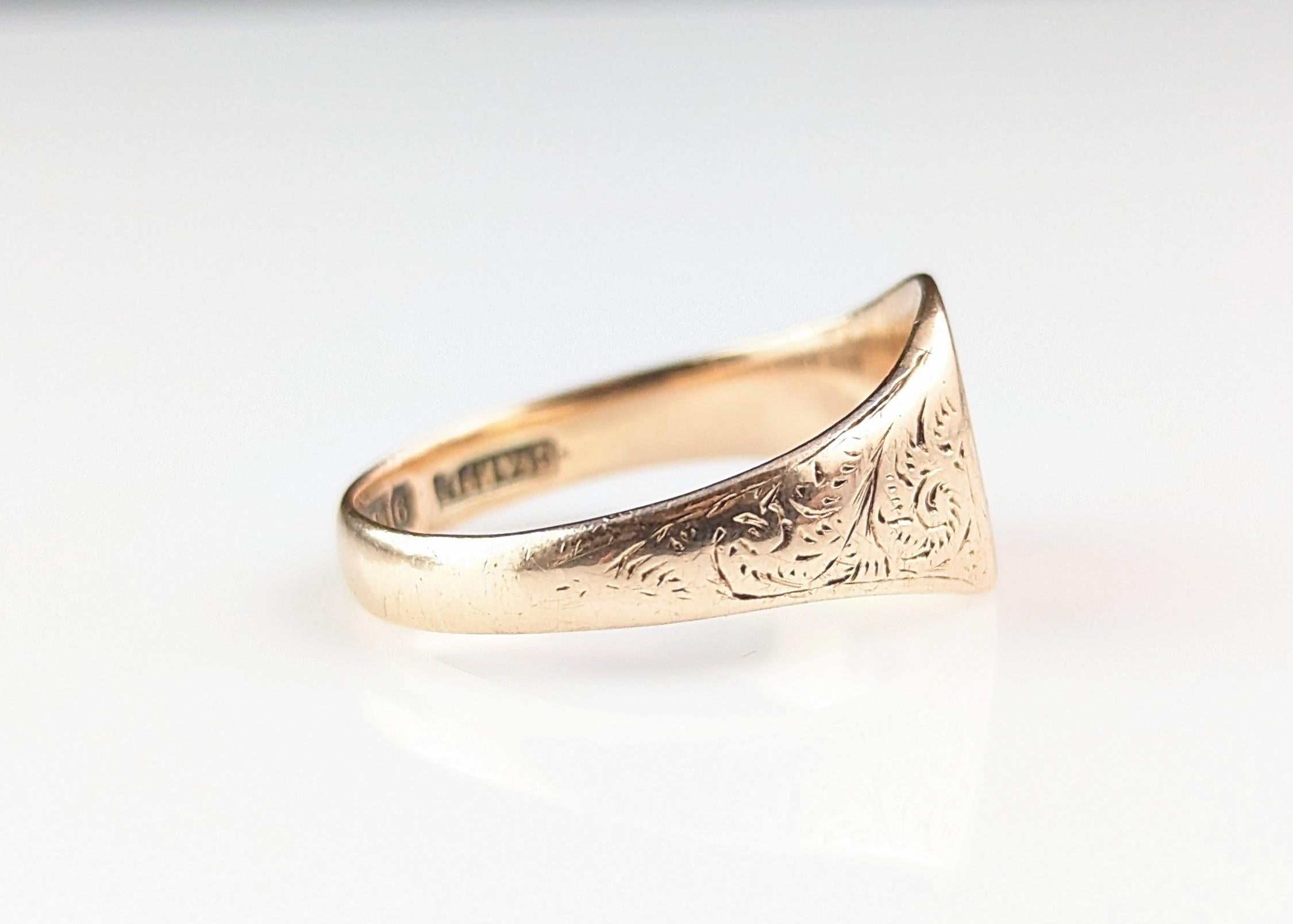 Antique 9k rose gold signet ring, Pinky ring, engraved  9