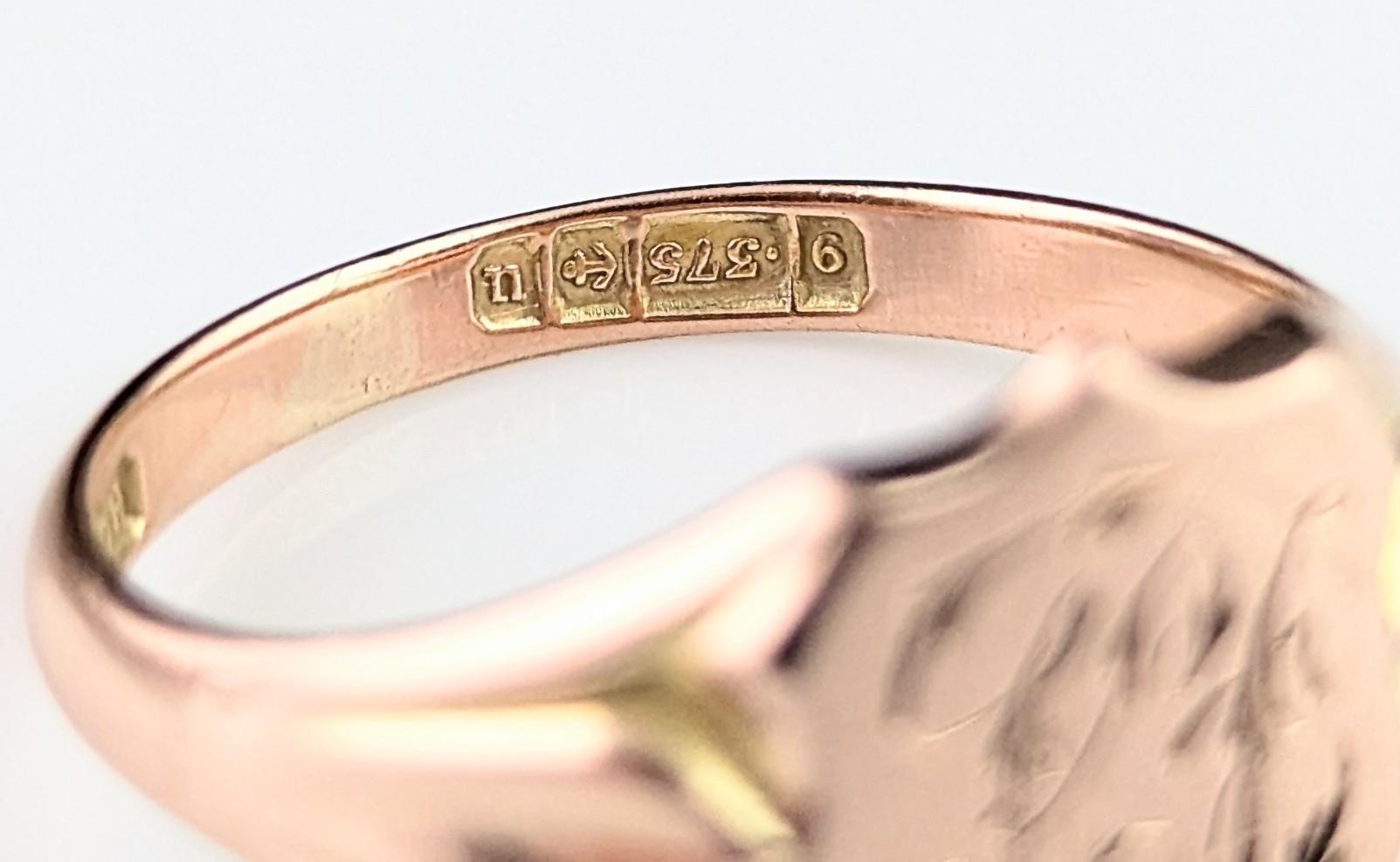 Antique 9k Rose gold signet ring, Shield shaped, Monogrammed For Sale 7