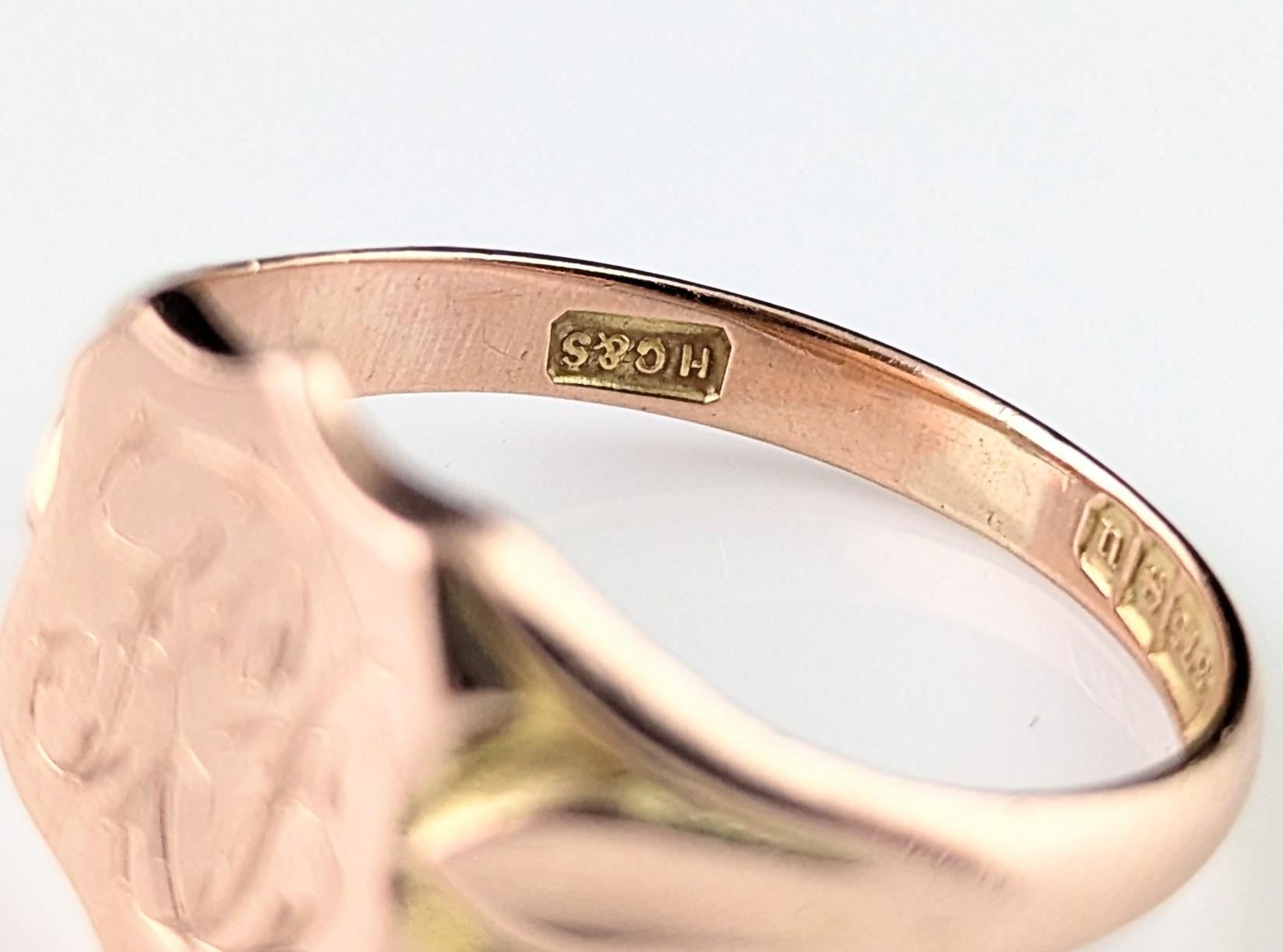 Antique 9k Rose gold signet ring, Shield shaped, Monogrammed For Sale 8